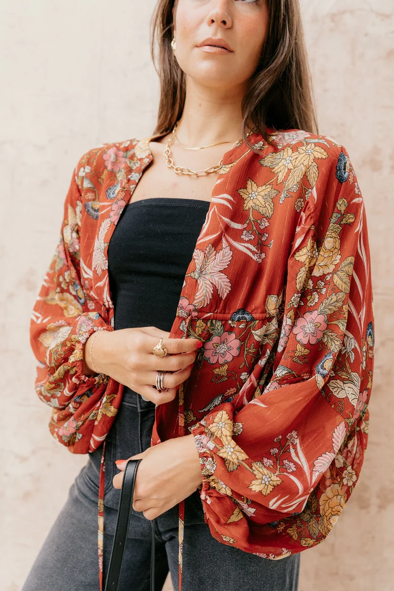 Catalina Rust Multi Floral Long Sleeve Top - Image 6