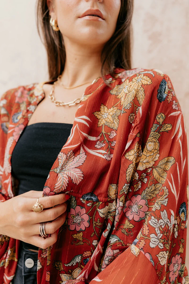 Catalina Rust Multi Floral Long Sleeve Top - Image 7
