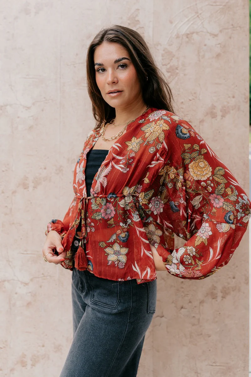Catalina Rust Multi Floral Long Sleeve Top - Image 8