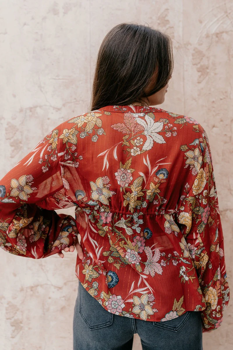 Catalina Rust Multi Floral Long Sleeve Top - Image 9