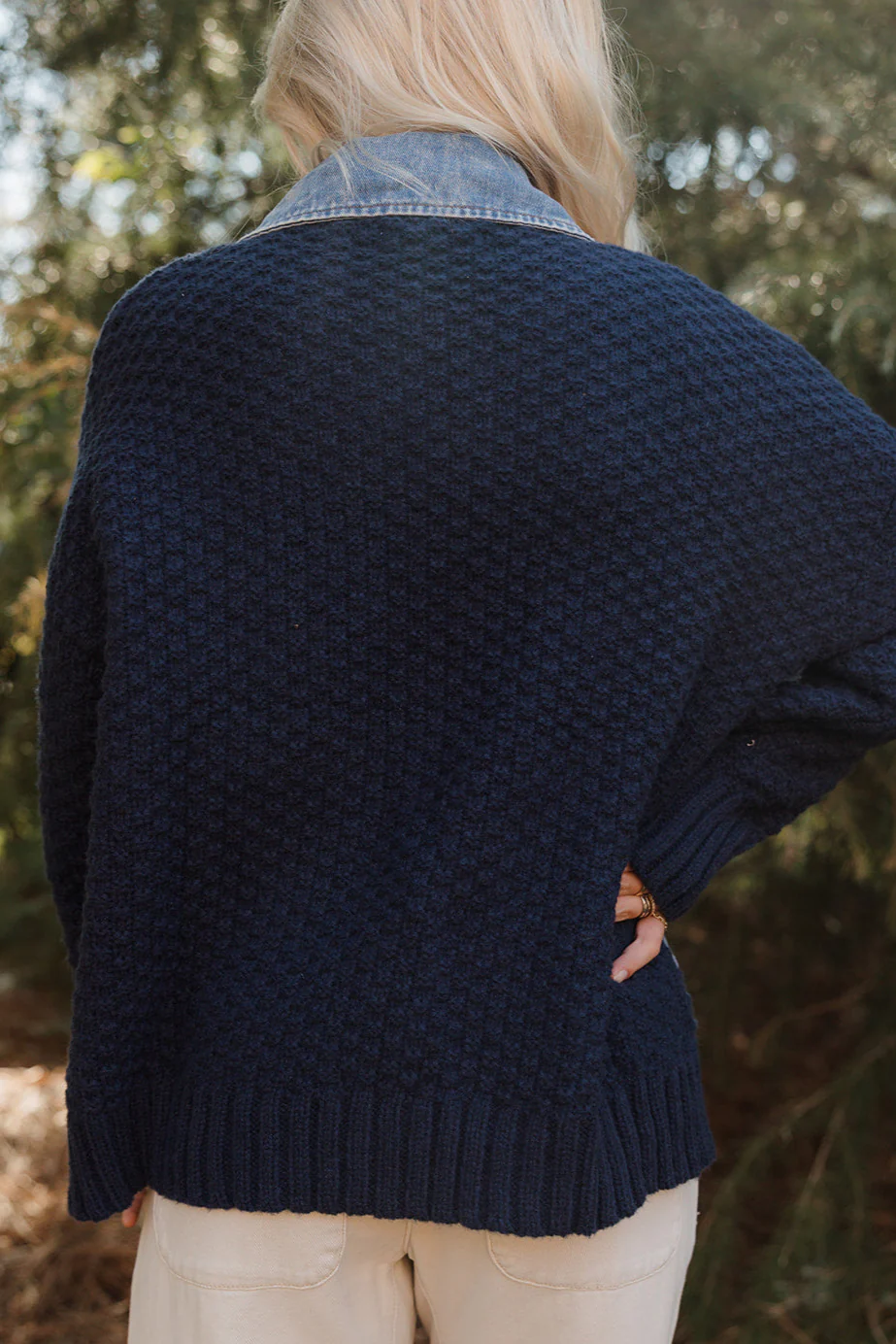 Cate Navy & Denim Sweater Jacket - Image 8