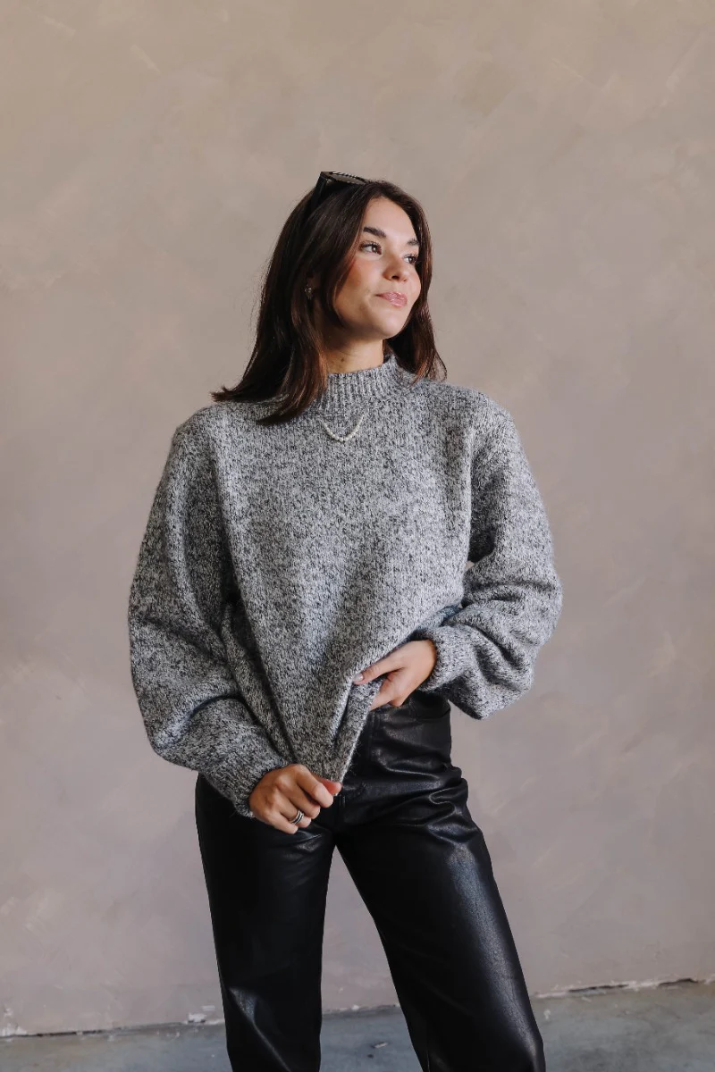 Catherine Grey Heathered Mock Neck Sweater - Image 5