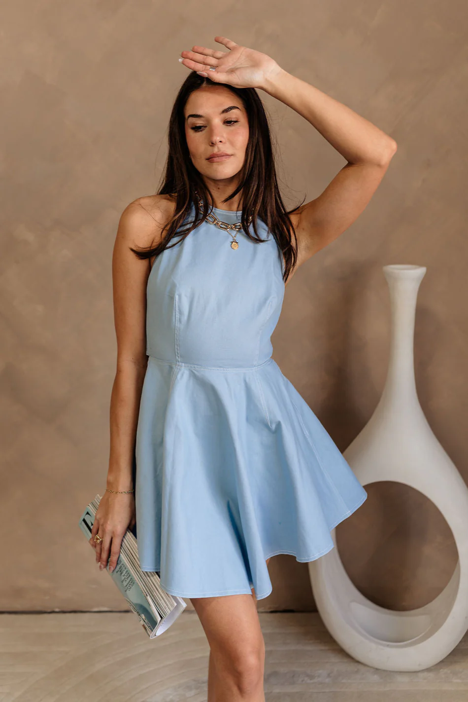 Catherine Light Blue Halter Mini Dress - Image 2