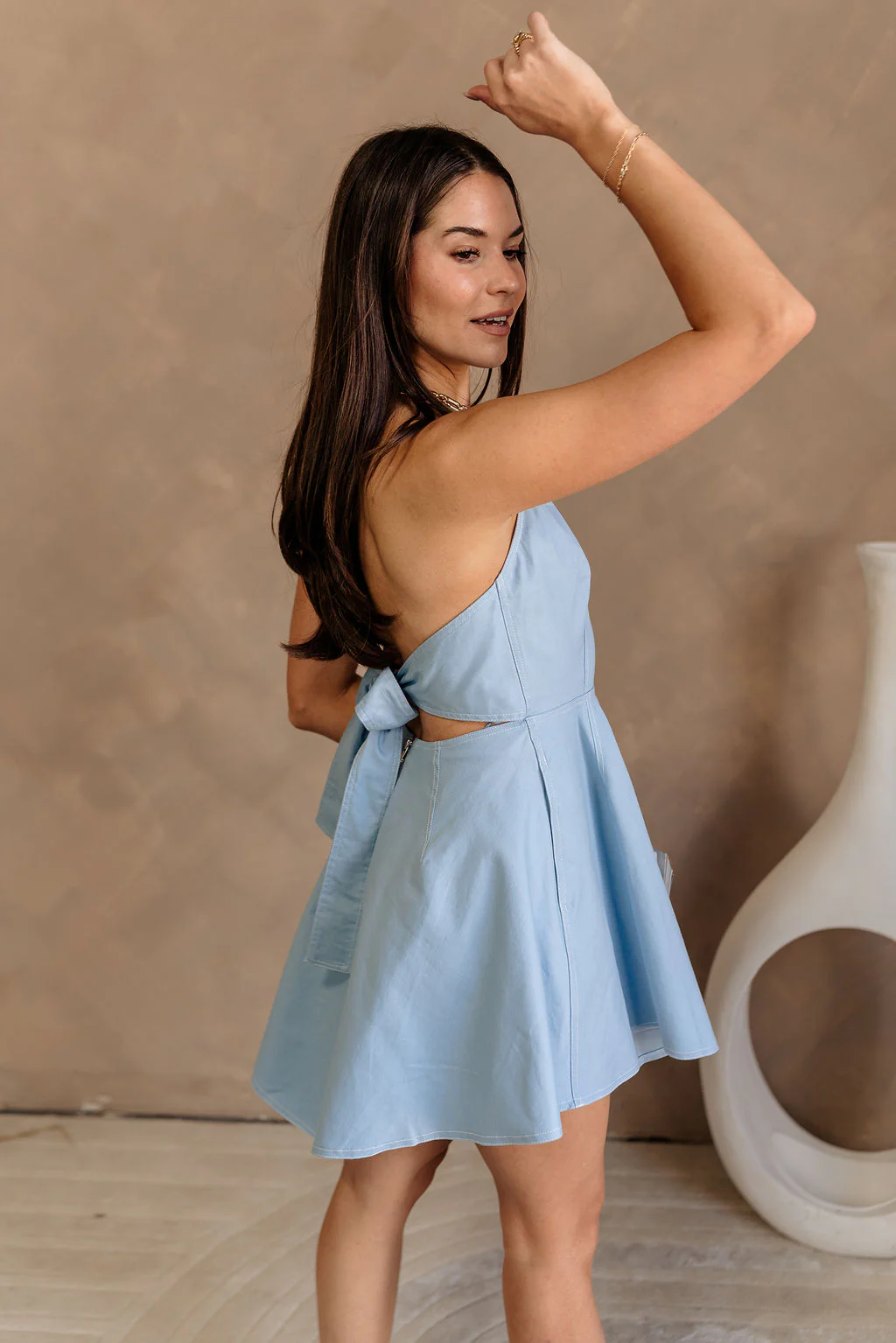 Catherine Light Blue Halter Mini Dress - Image 3