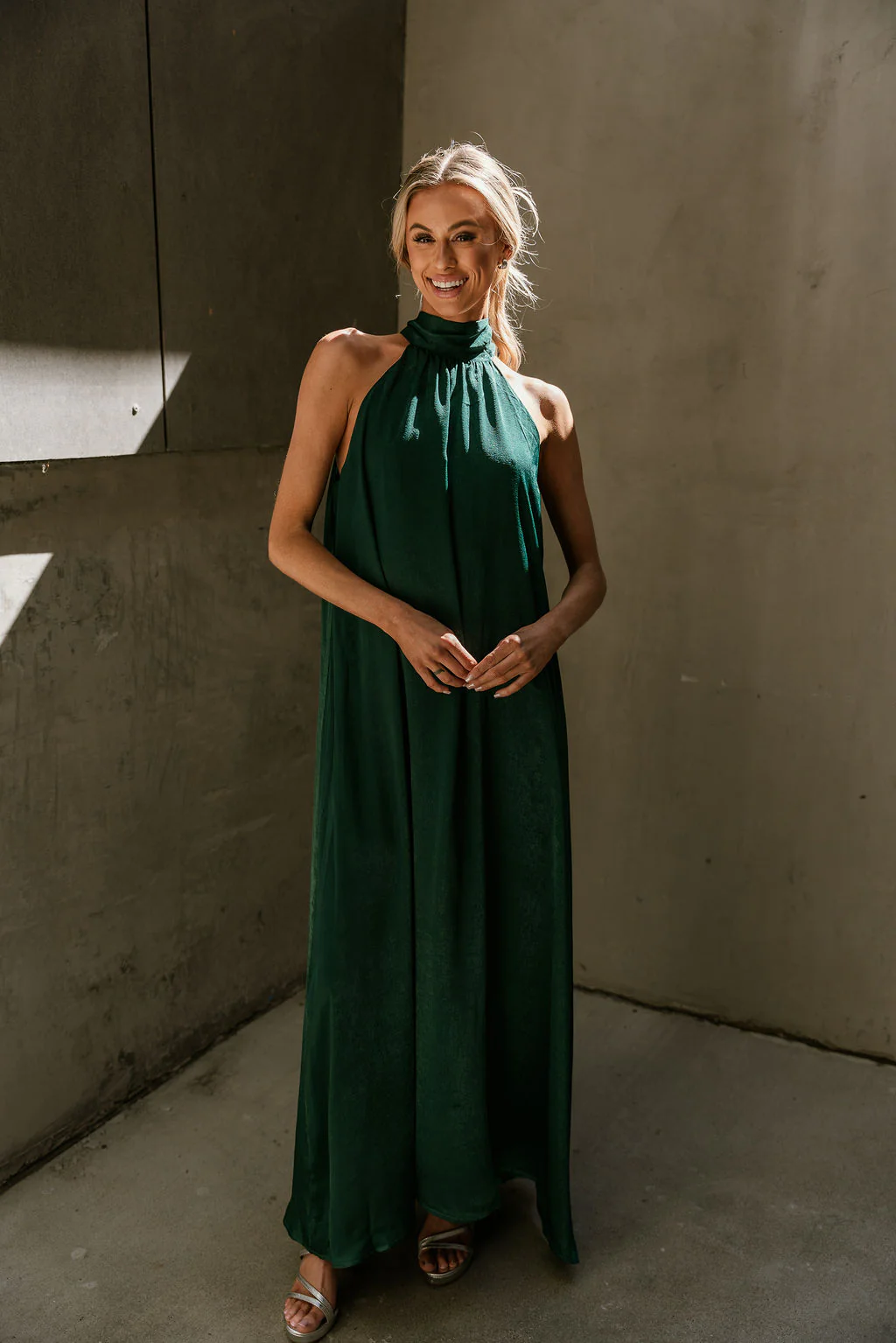 Khloe Green Satin Halter Maxi Dress - Image 2