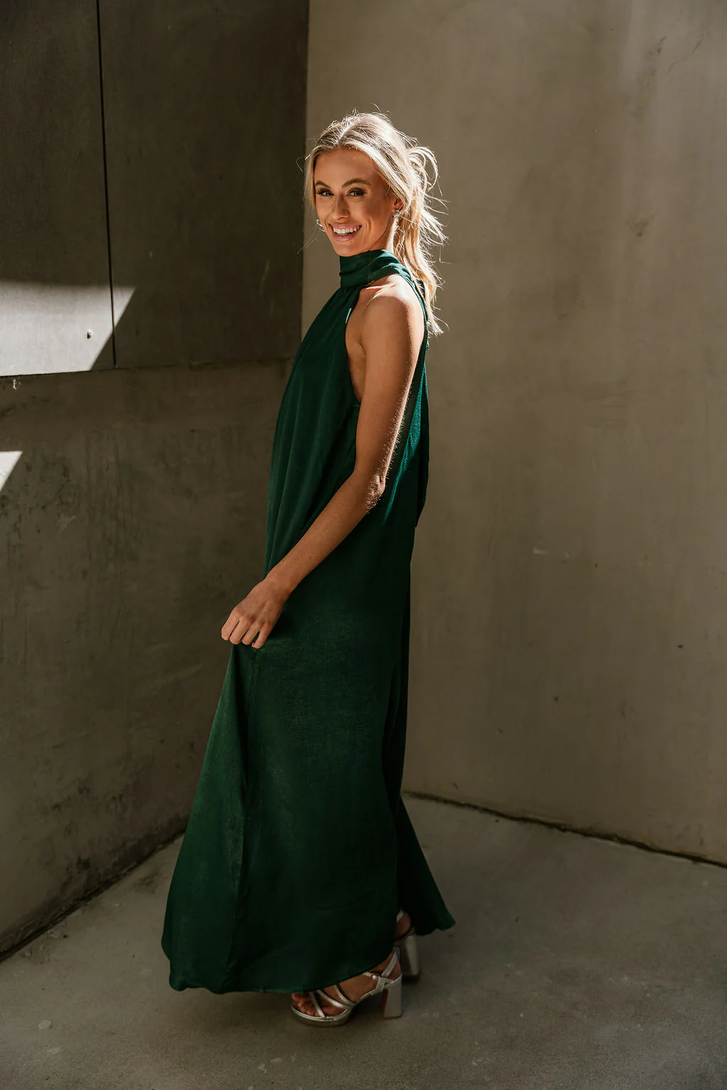 Khloe Green Satin Halter Maxi Dress - Image 3