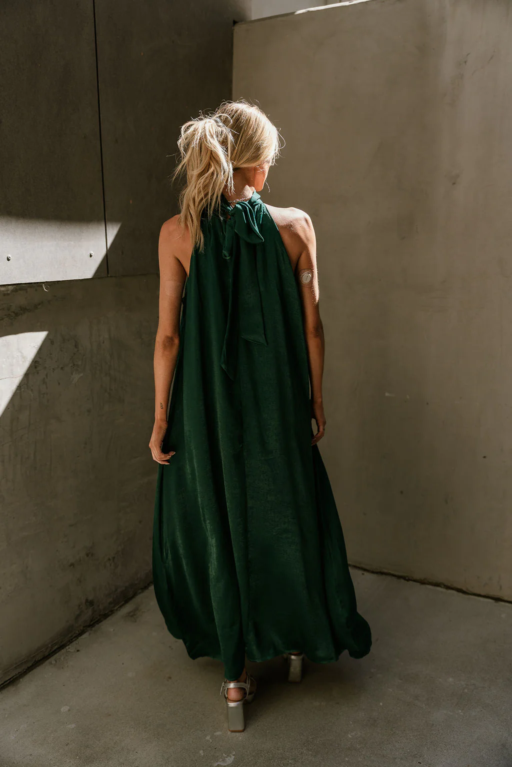 Khloe Green Satin Halter Maxi Dress - Image 4