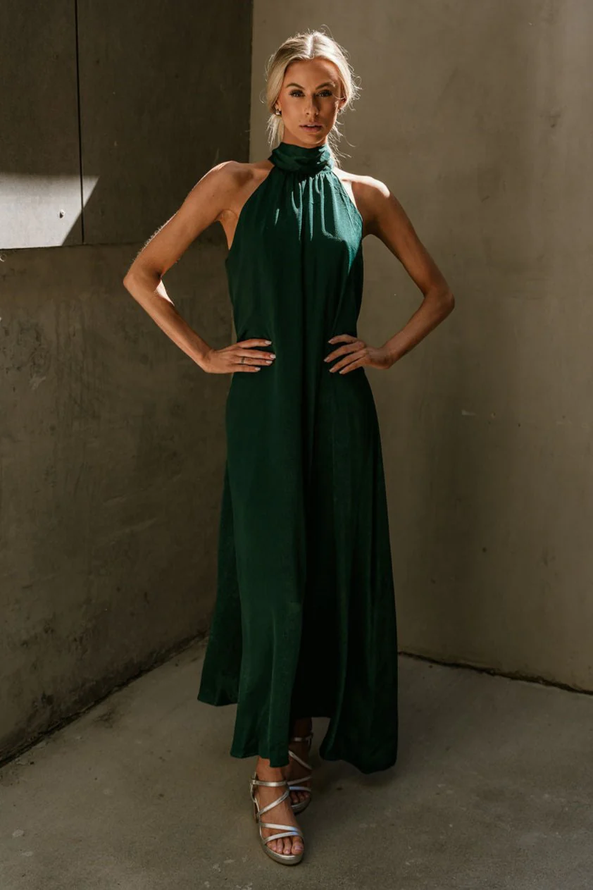 Khloe Green Satin Halter Maxi Dress - Image 5