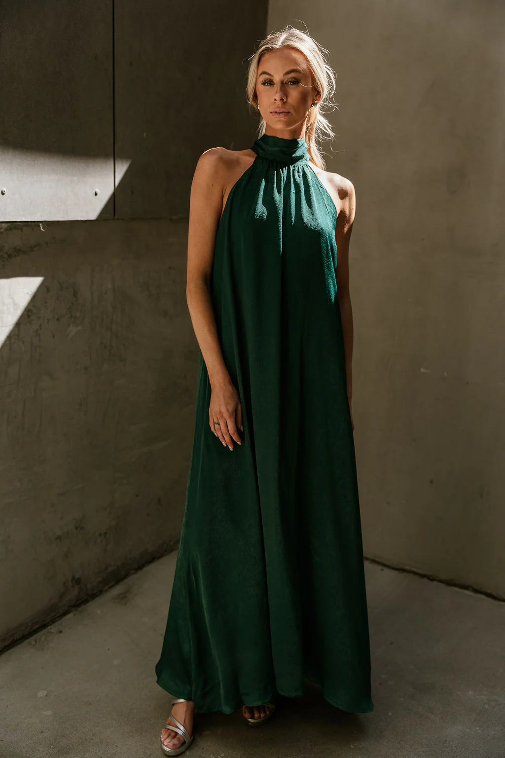 Khloe Green Satin Halter Maxi Dress - Image 6