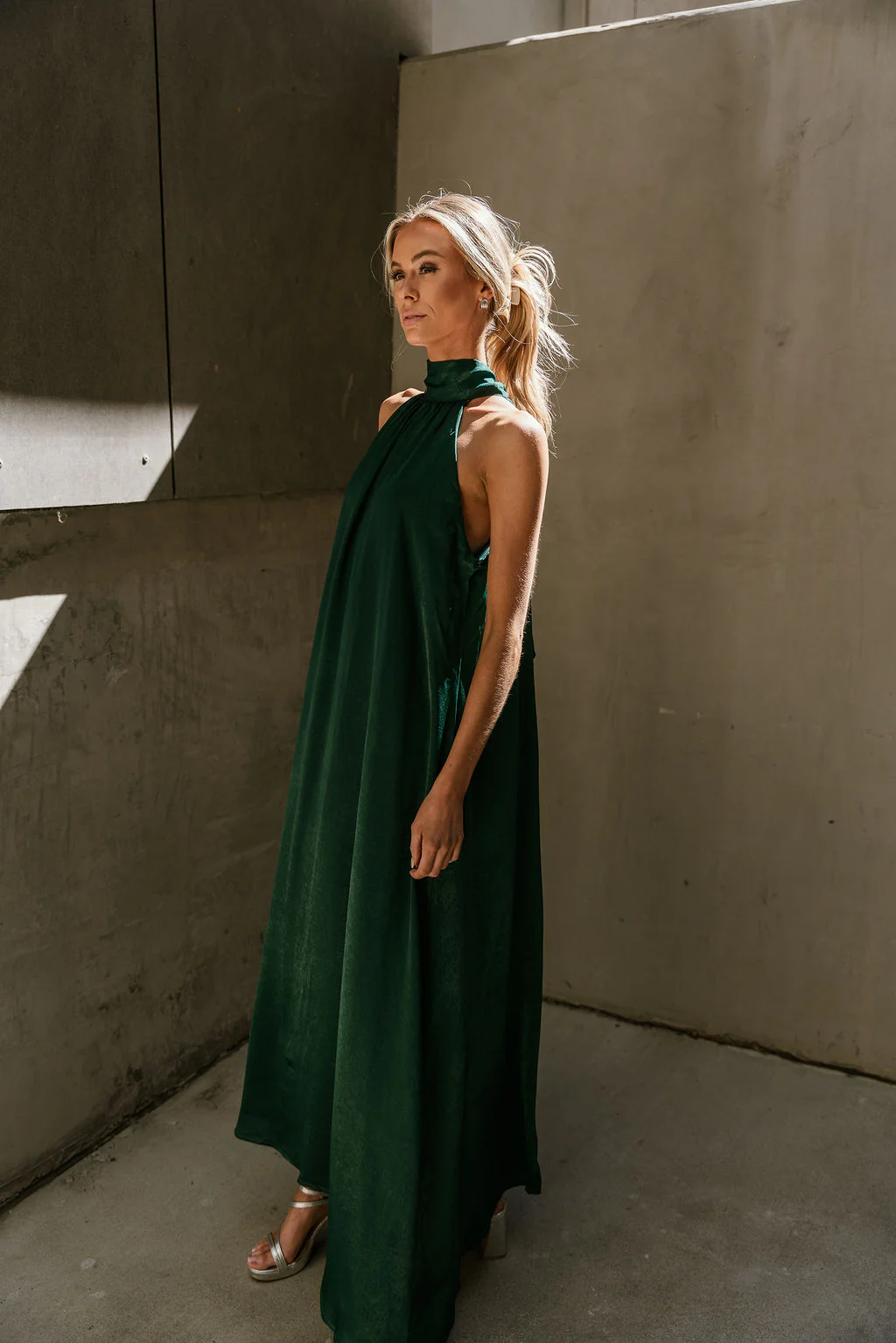 Khloe Green Satin Halter Maxi Dress - Image 7