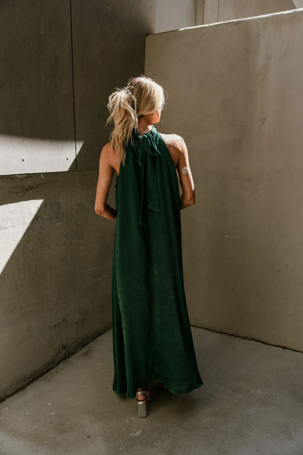 Khloe Green Satin Halter Maxi Dress - Image 8