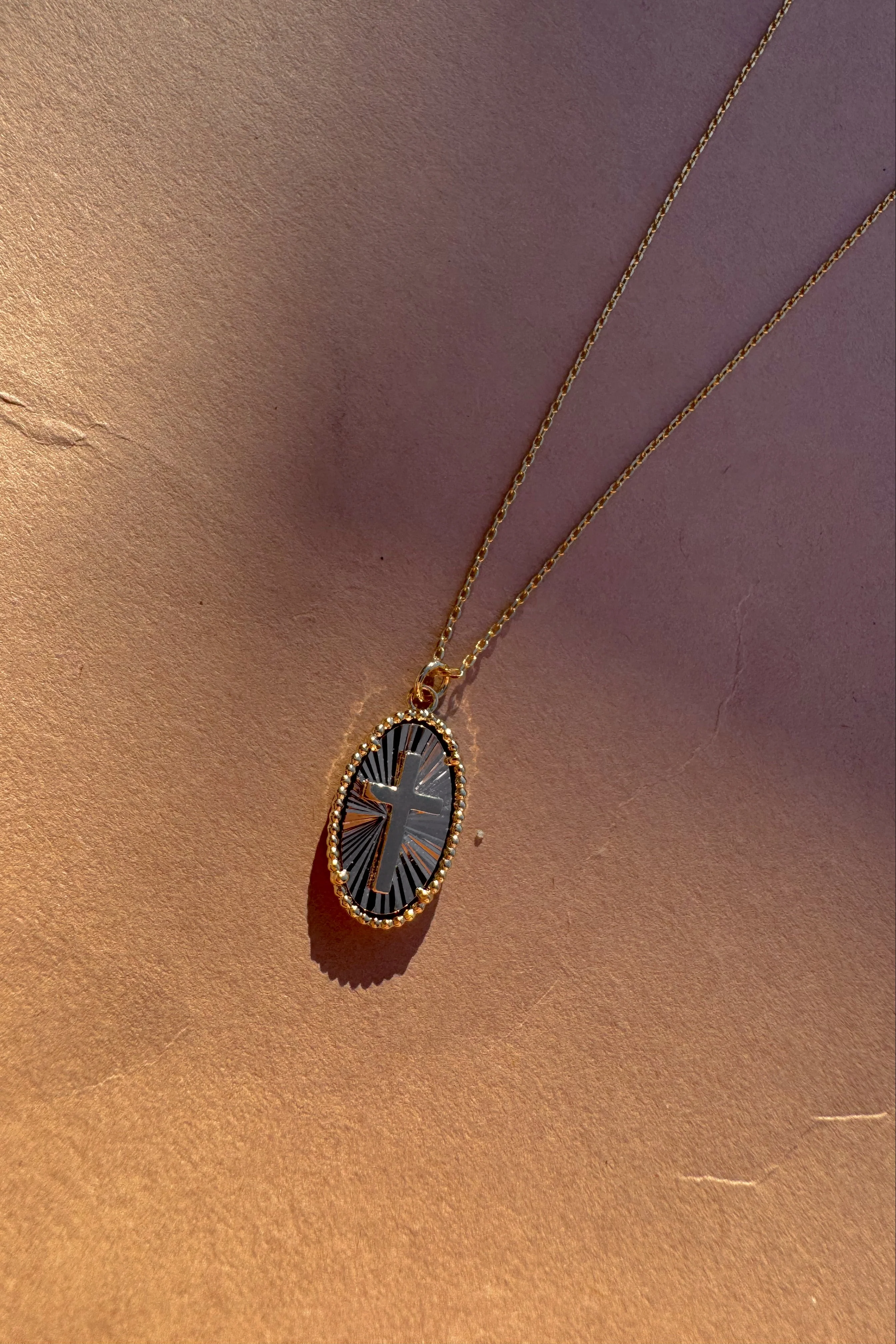 Cecilia Gold Cross Oval Medallion Necklace