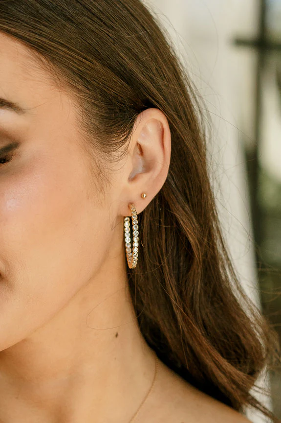Cecilia Rhinestone & Gold Dipped Hoop Earring