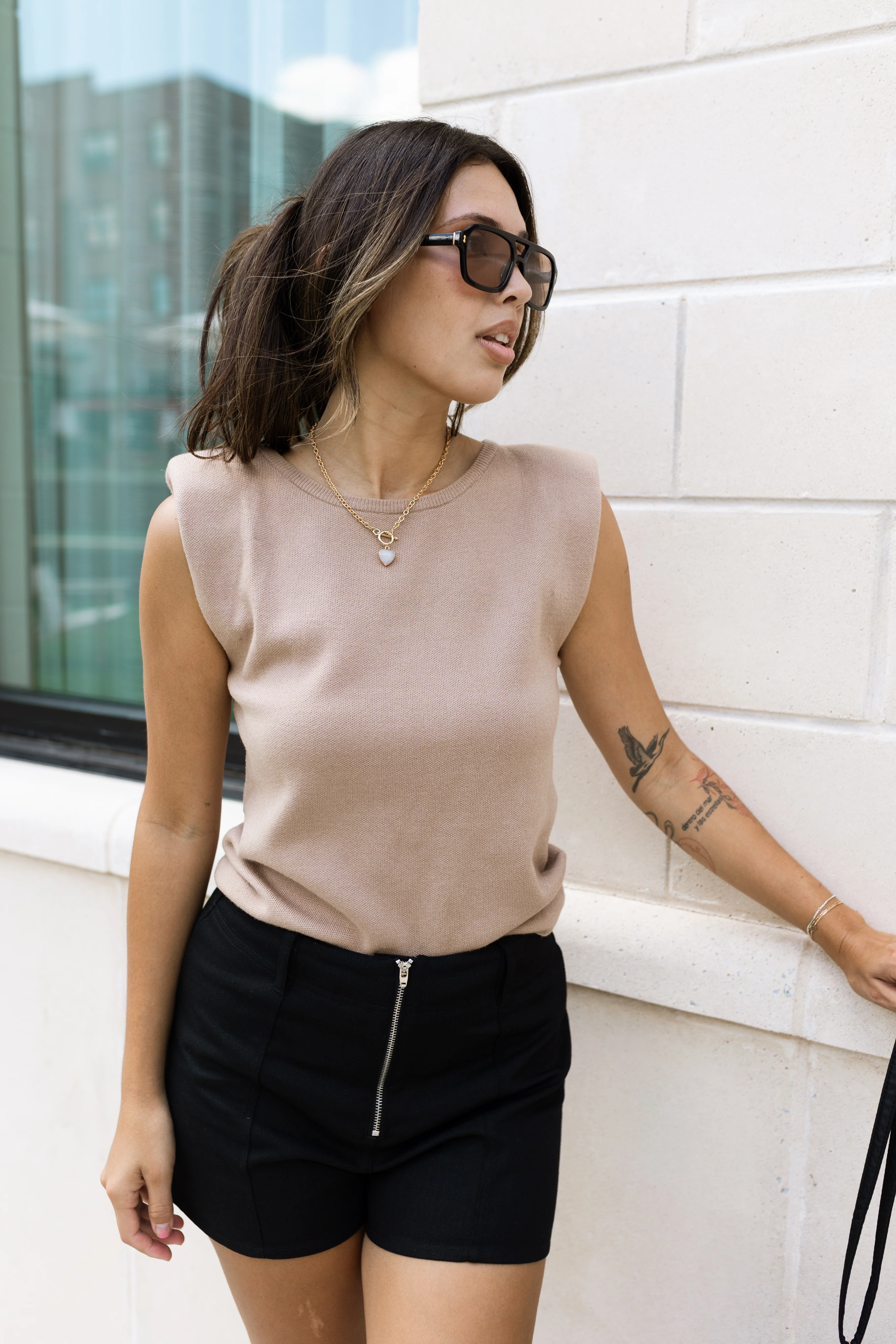 Cecilia Taupe Padded Shoulder Tank - Image 6