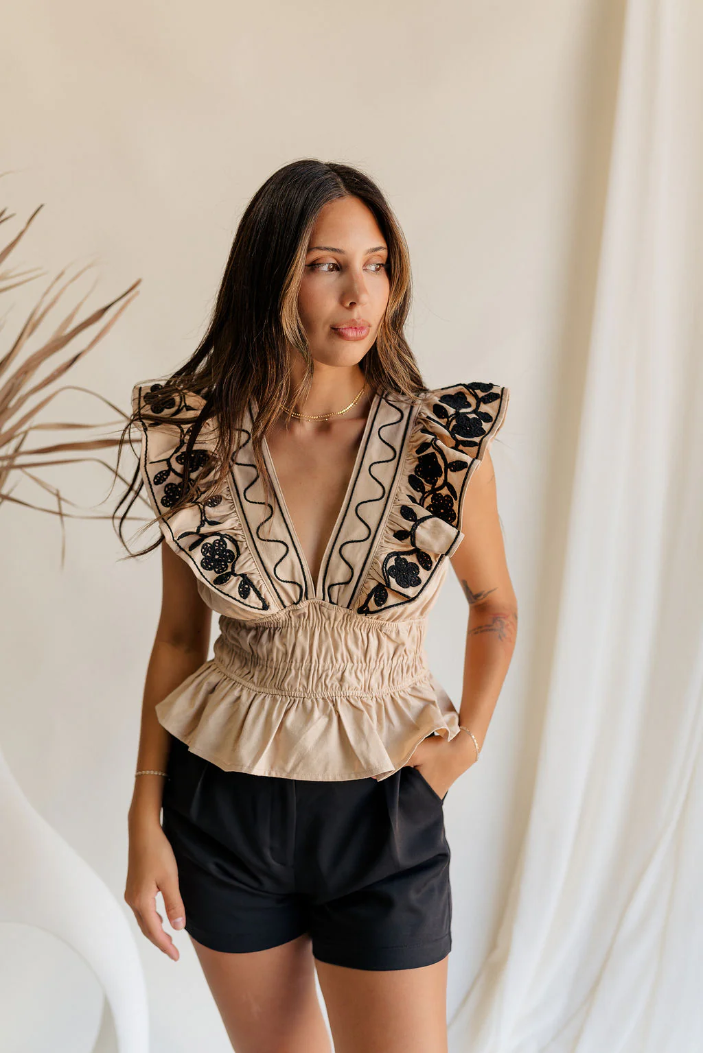 Celeste Black & Sand Floral Ruffle Tank - Image 6