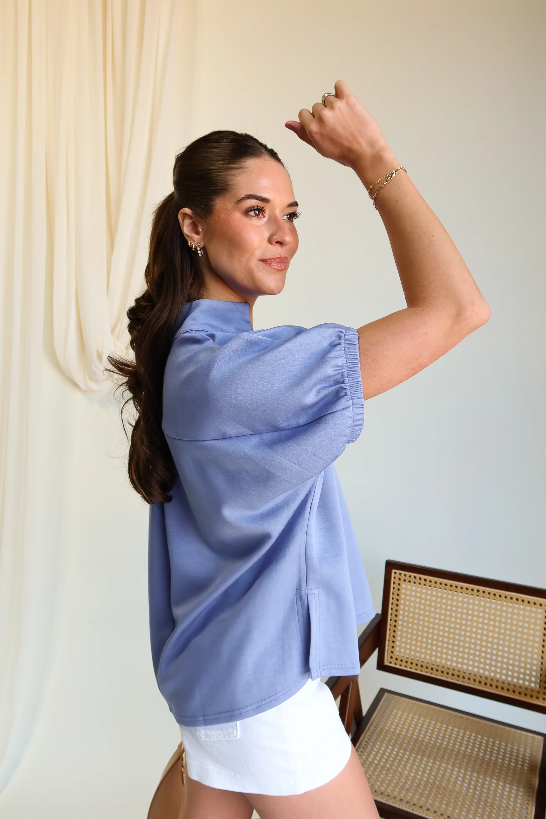 Celeste Chambray Blue Short Sleeve Top - Image 3