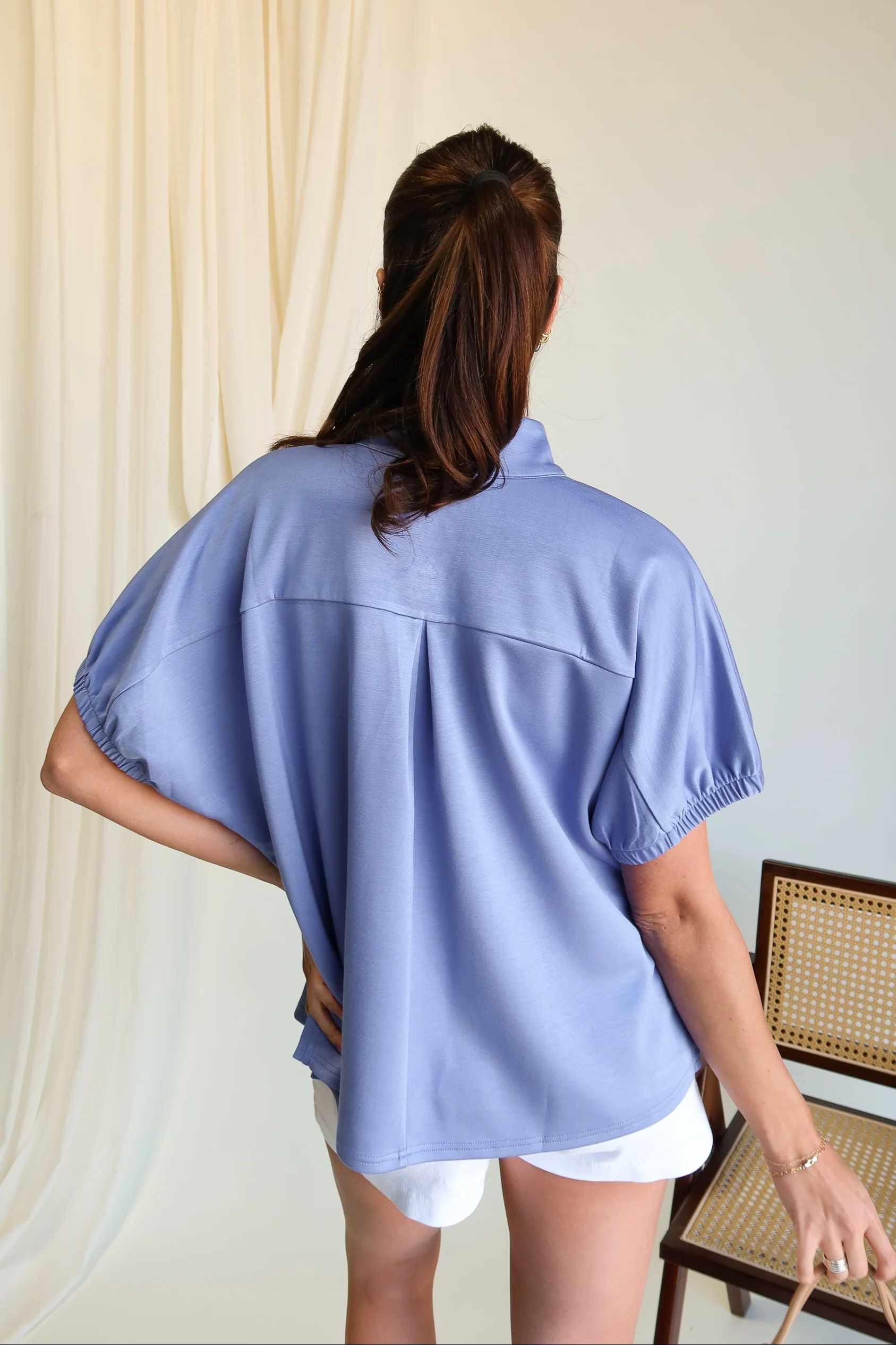 Celeste Chambray Blue Short Sleeve Top - Image 4
