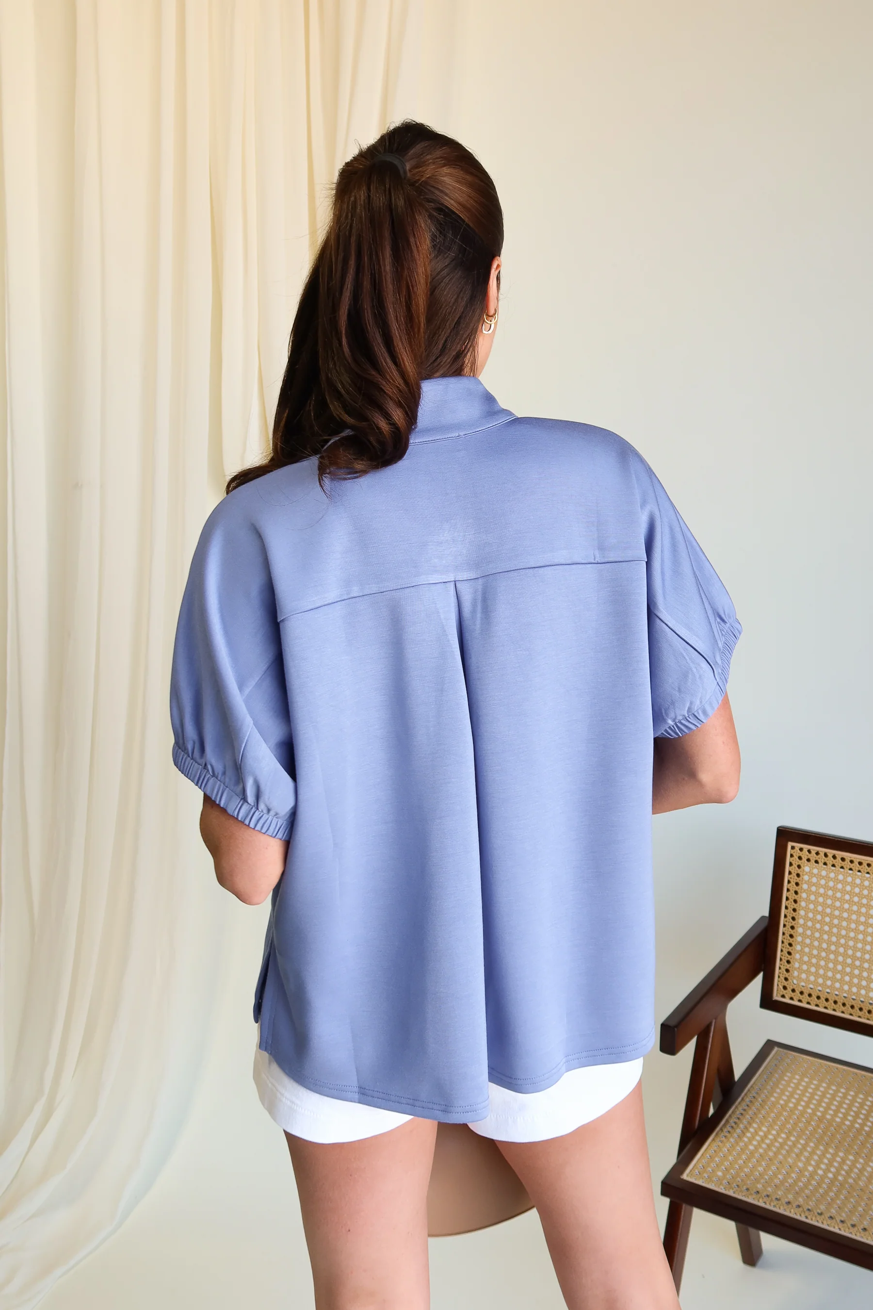 Celeste Chambray Blue Short Sleeve Top - Image 8