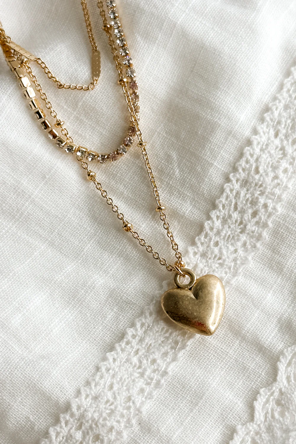 Celeste Gold Triple Layer Chain Heart Necklace - Image 2