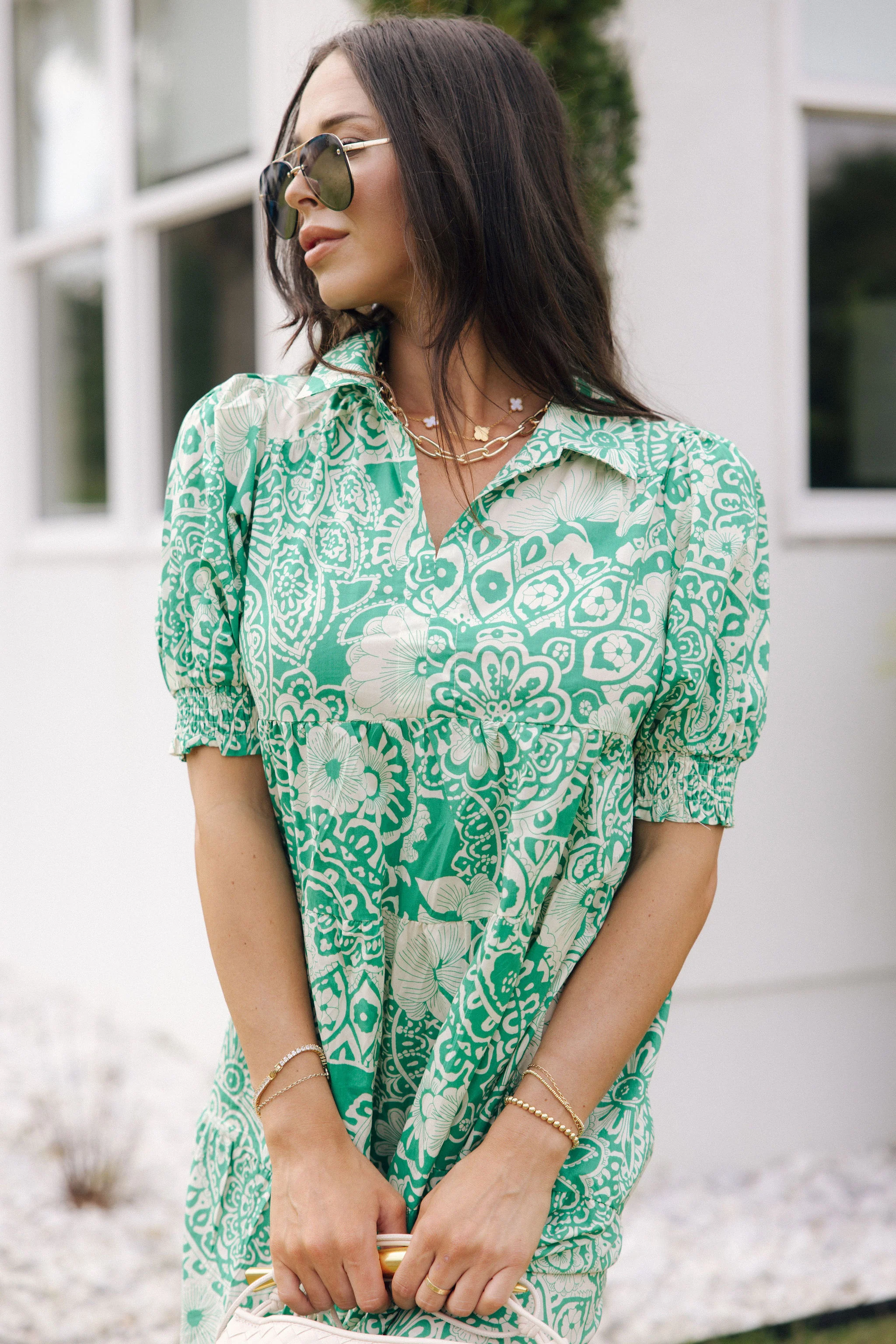 Celeste Green & Cream Floral Paisley Midi Dress - Image 2
