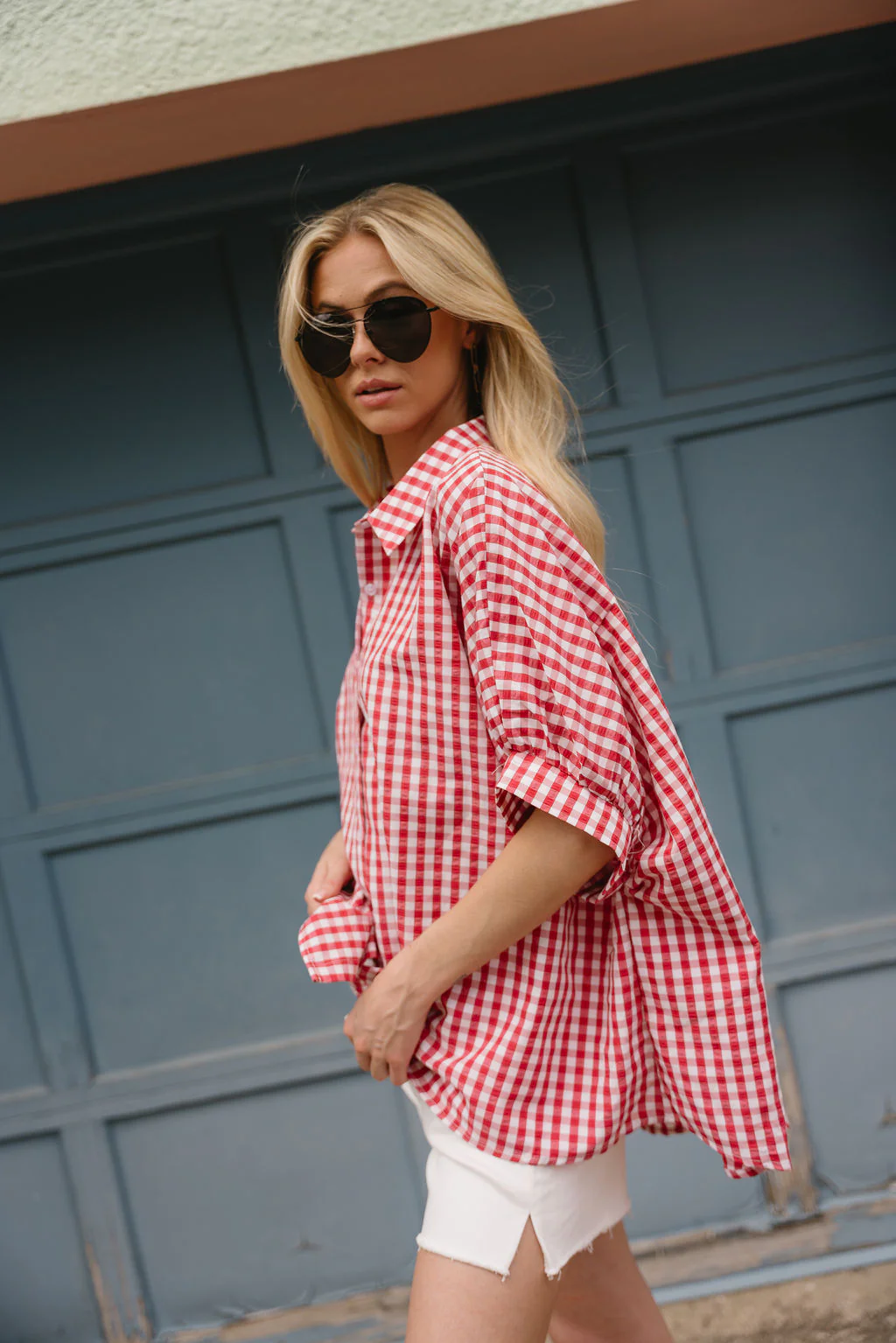 Celeste Red & White Gingham Button-Up Top - Image 3