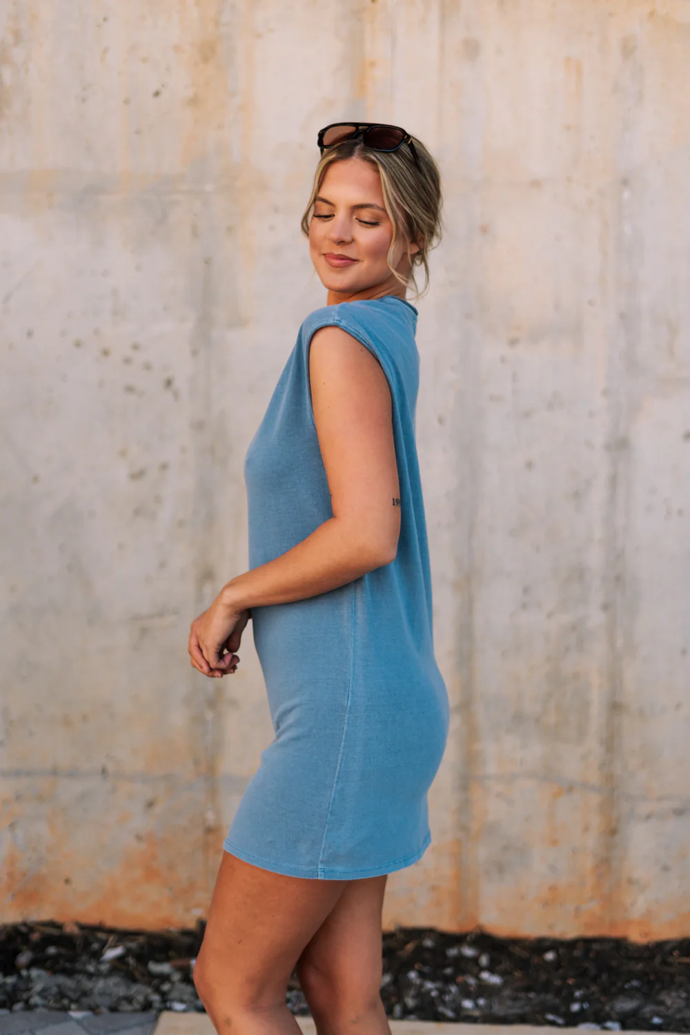 Celia Blue Knit Mini Dress - Image 6