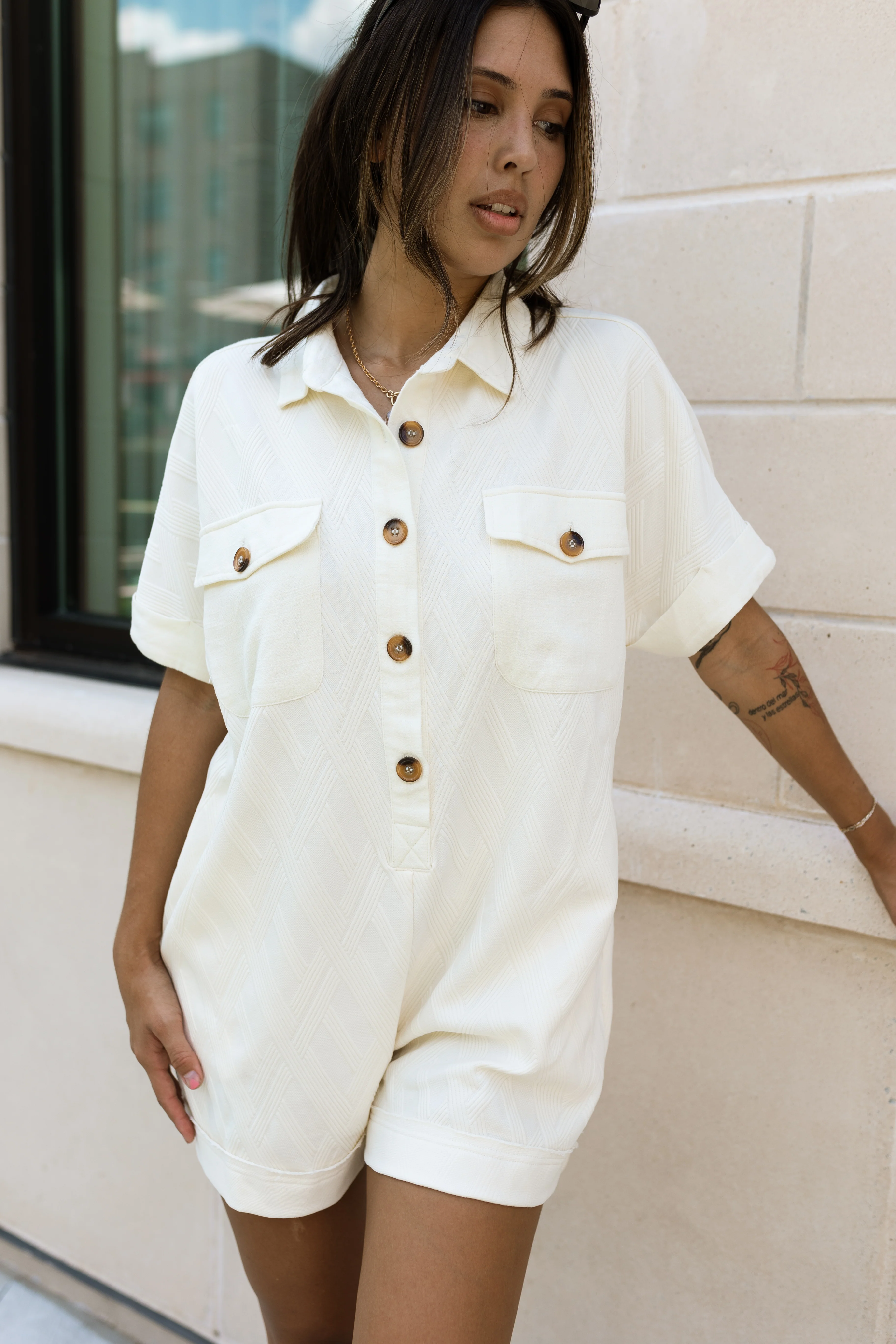 Celia Cream Short Sleeve Romper