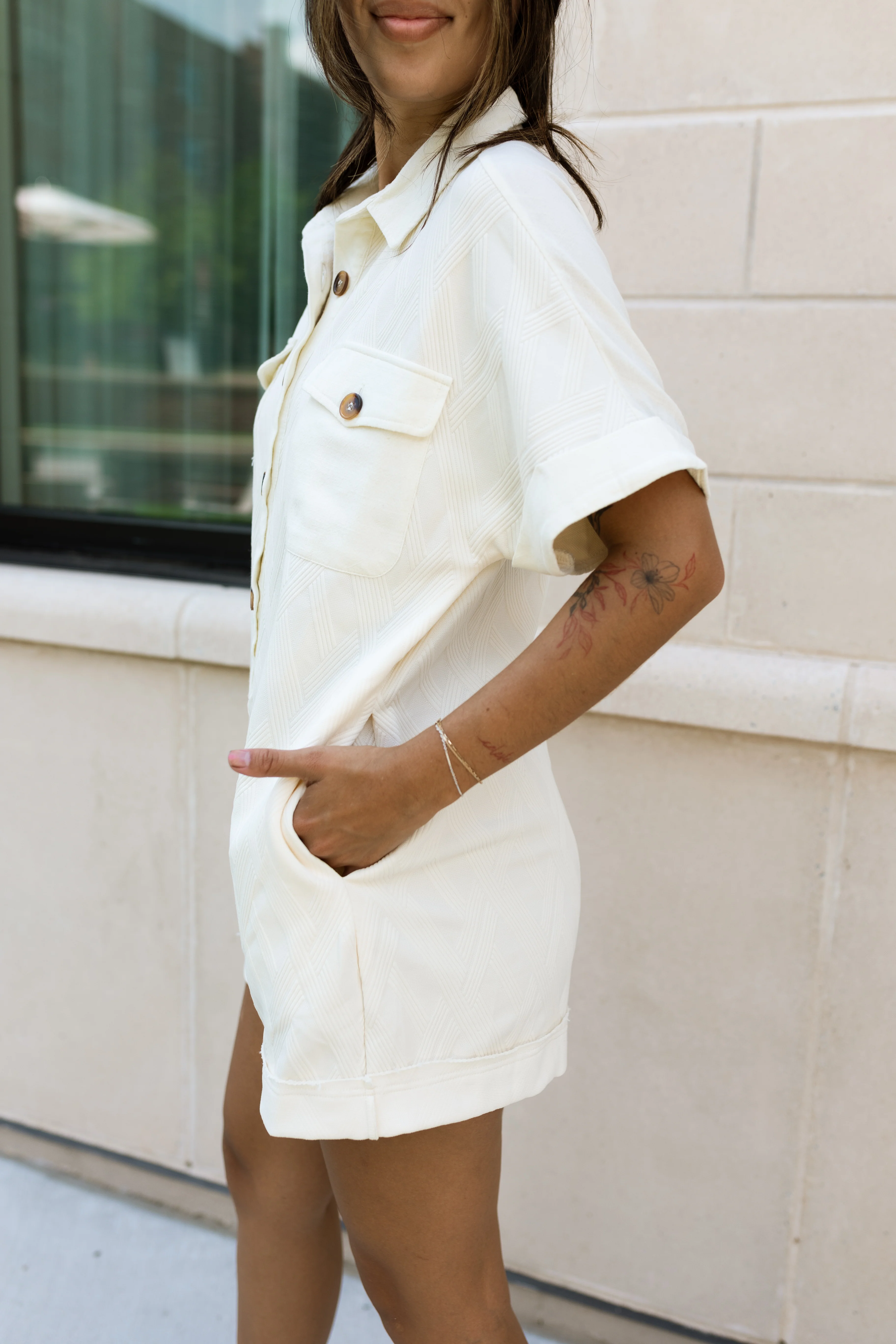 Celia Cream Short Sleeve Romper - Image 4