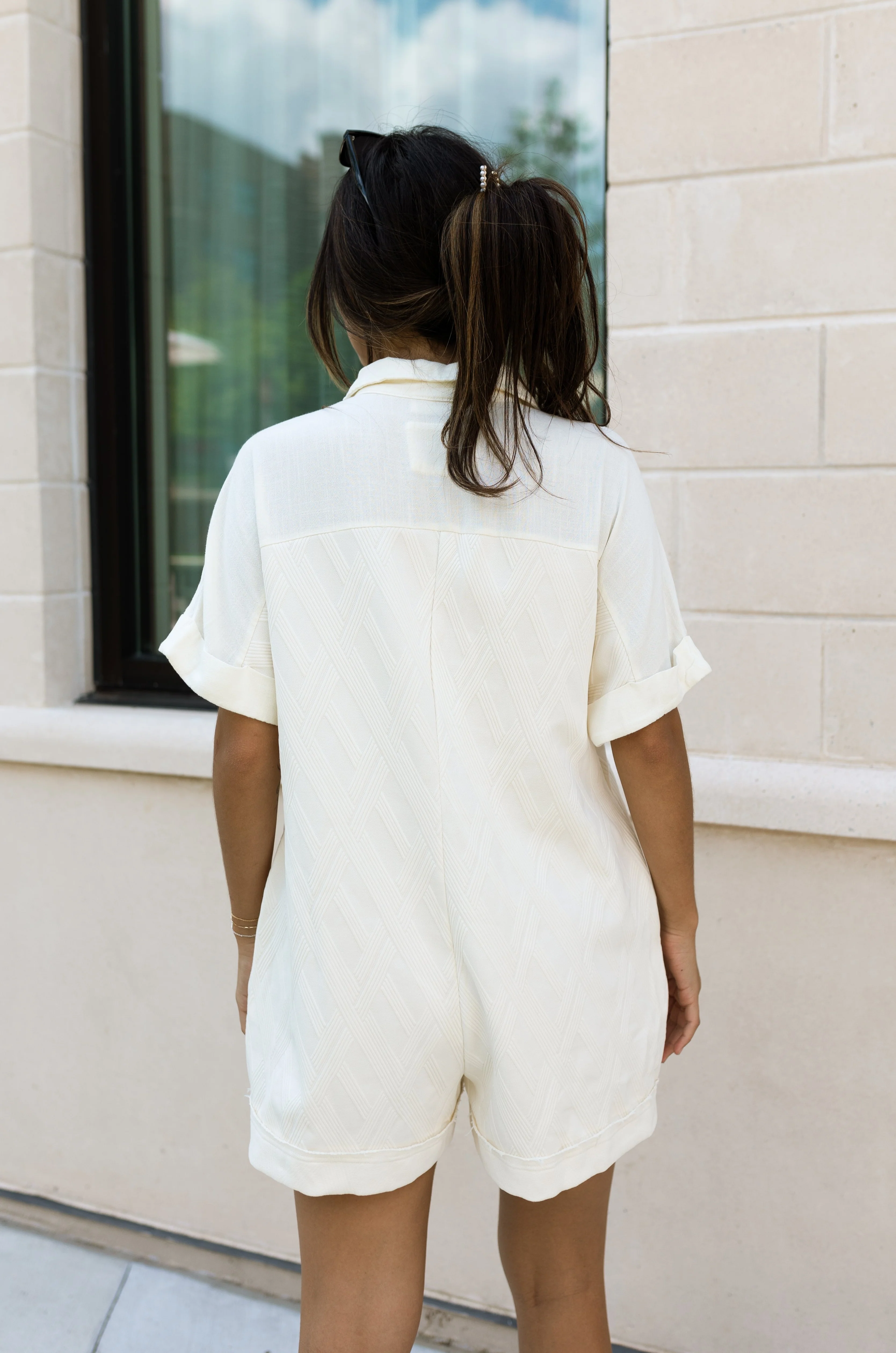 Celia Cream Short Sleeve Romper - Image 5