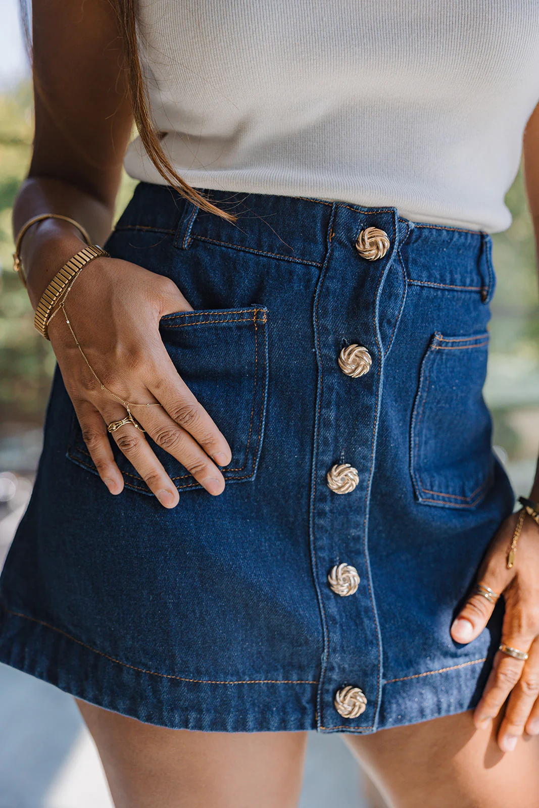 Celine Dark Denim & Gold Buttons Mini Skirt - Image 5