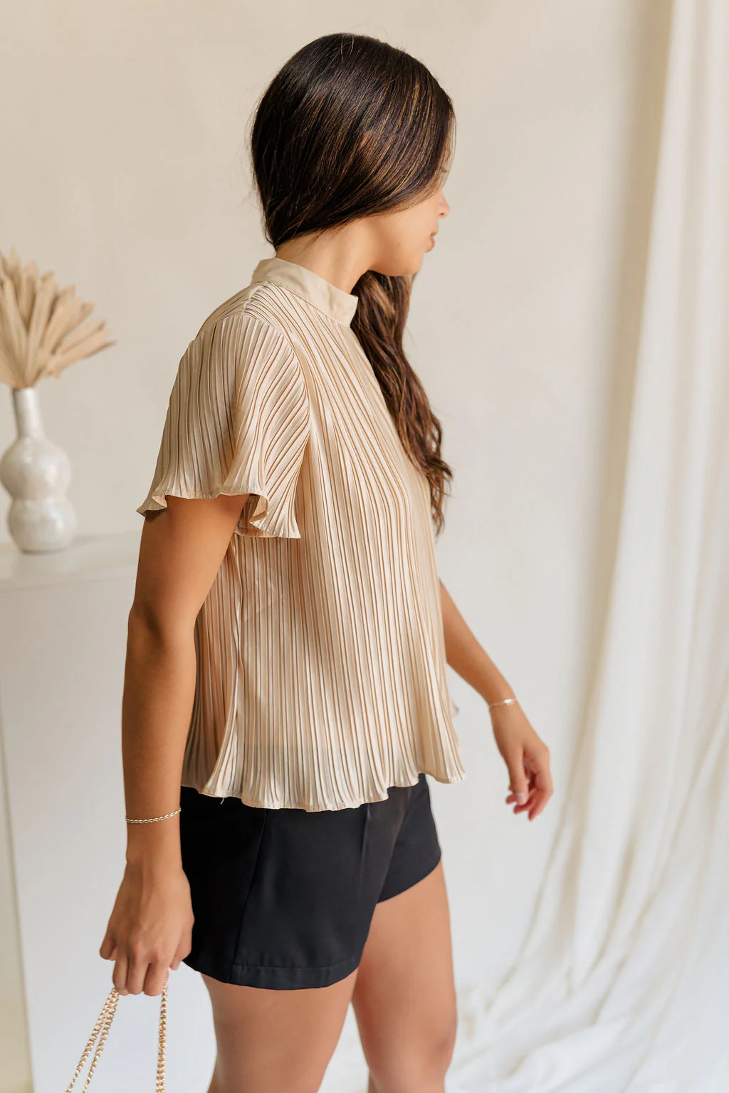 Celine Taupe Pleated Short Sleeve Top - Image 2