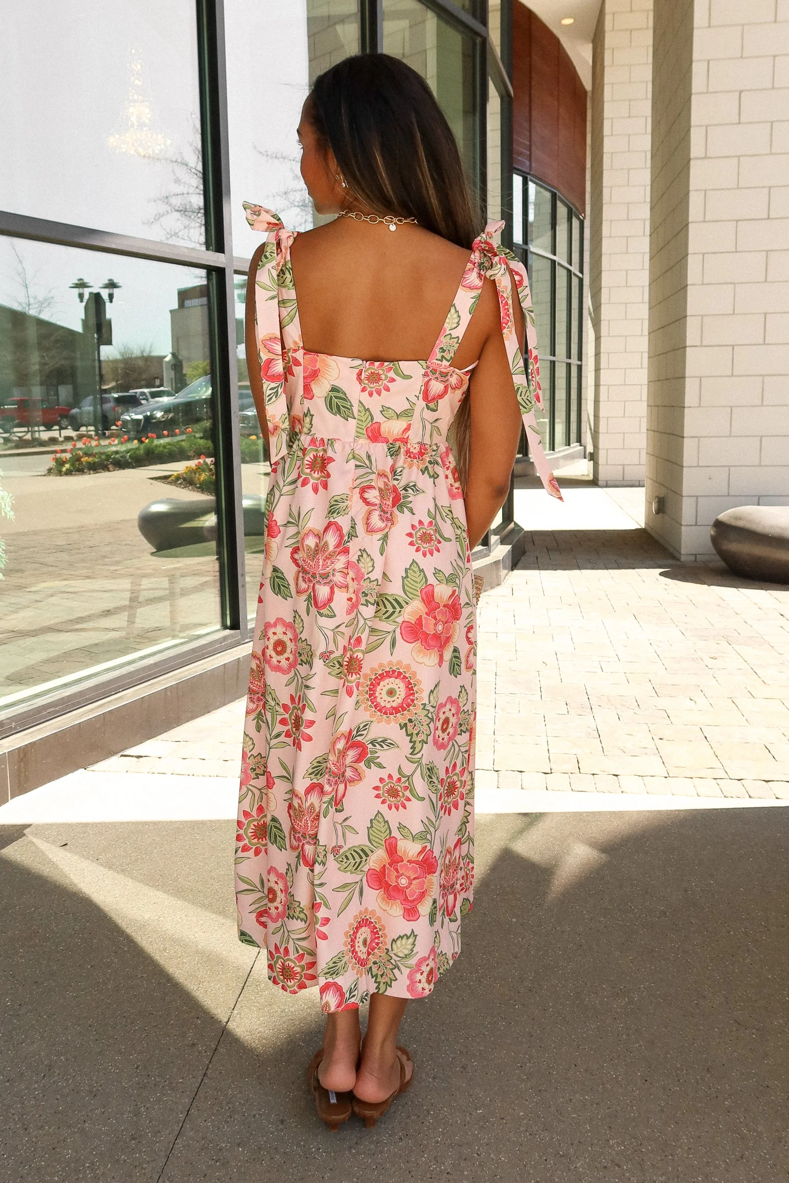 Chantel Pink Floral Tie Strap Midi Dress - Image 8