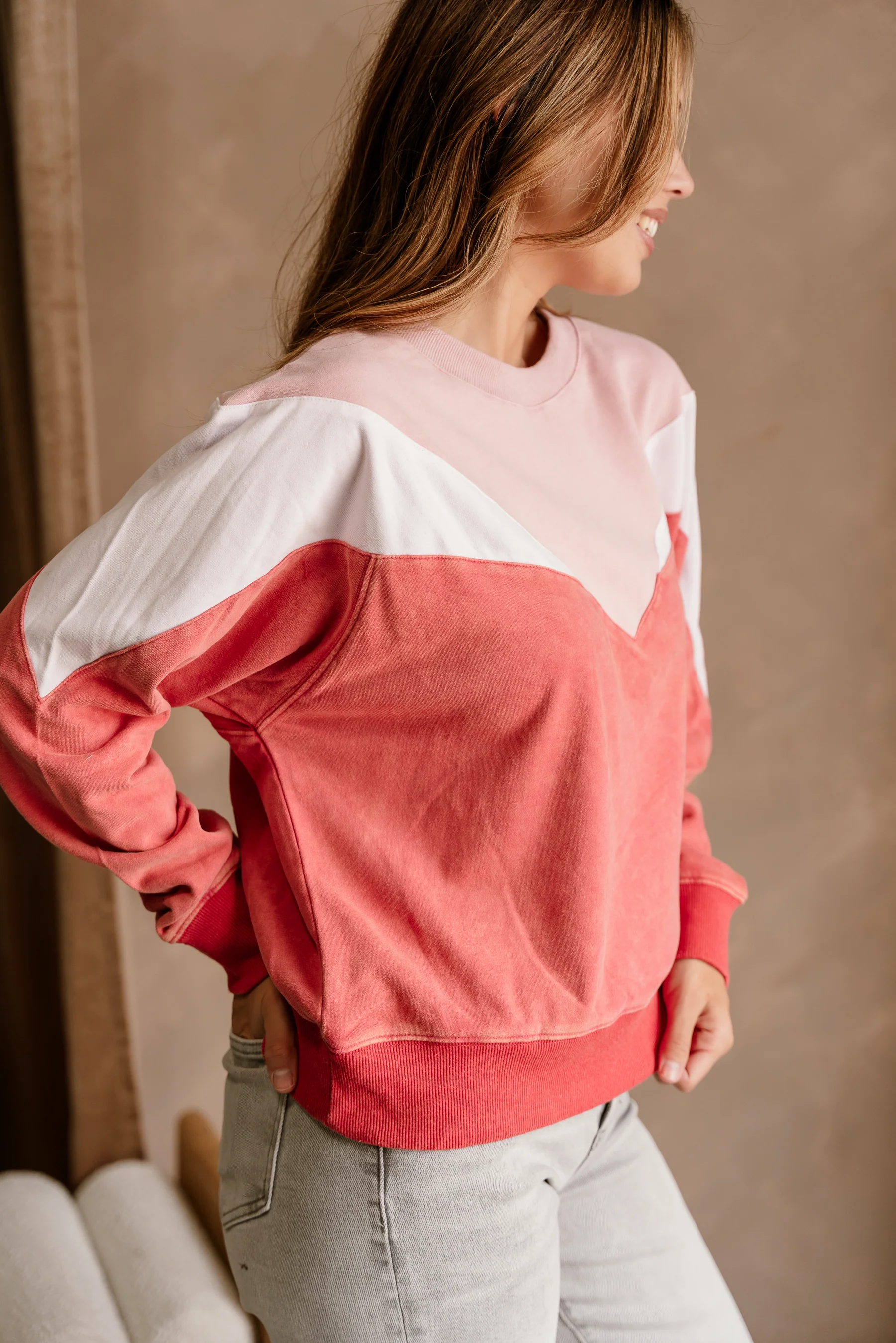 Charlee Red Multi Colorblock Sweatshirt - Image 6