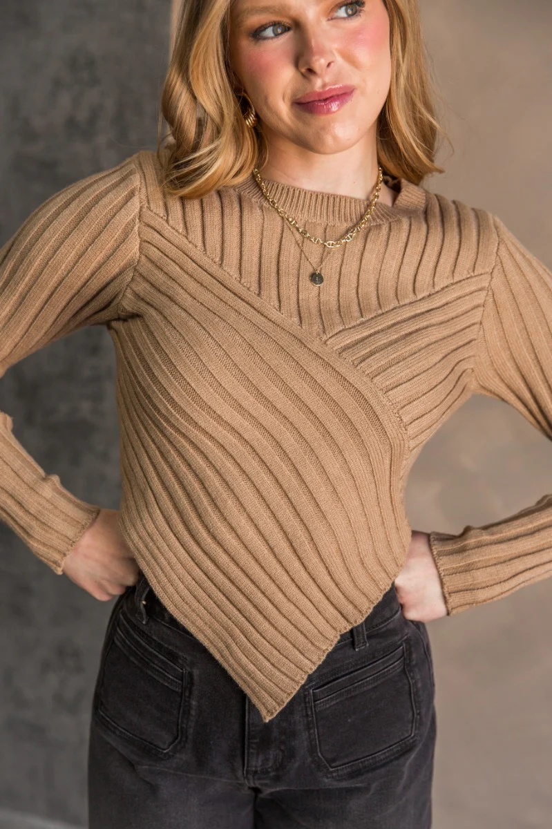 Charlee Tan Ribbed Long Sleeve Knit Sweater - Image 2