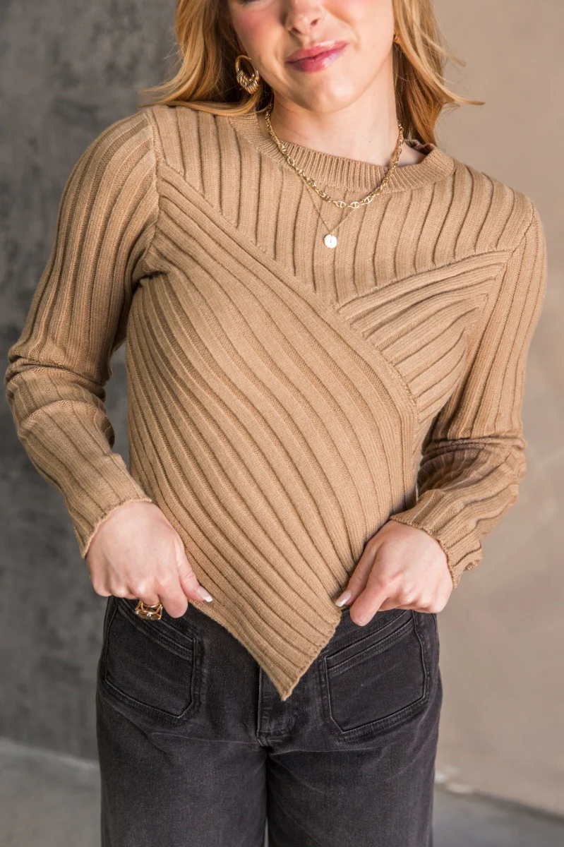 Charlee Tan Ribbed Long Sleeve Knit Sweater - Image 3