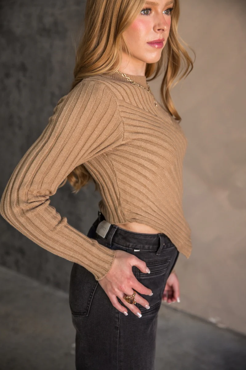 Charlee Tan Ribbed Long Sleeve Knit Sweater - Image 4