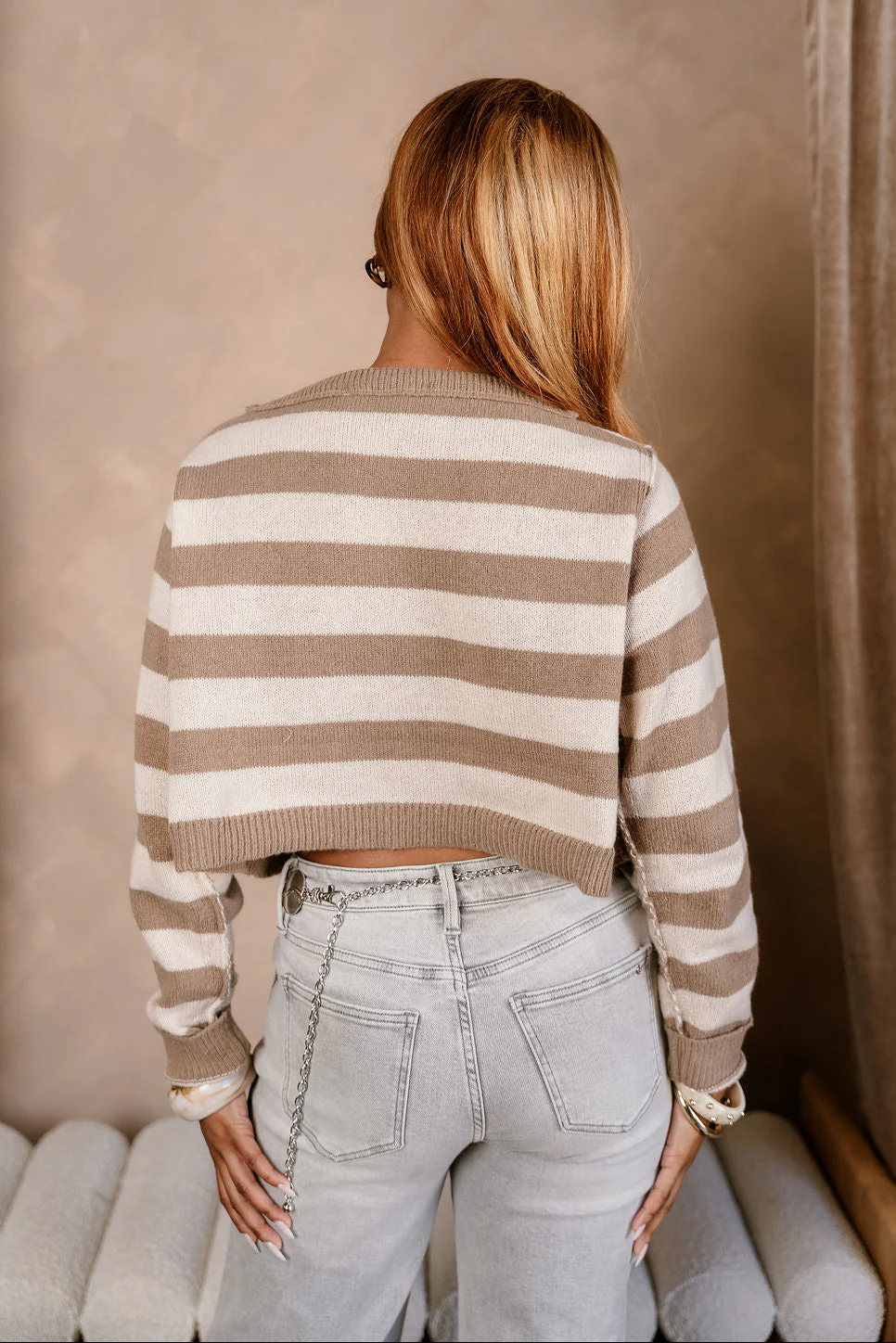 Charlee Taupe & Cream Stripe Sweater - Image 5