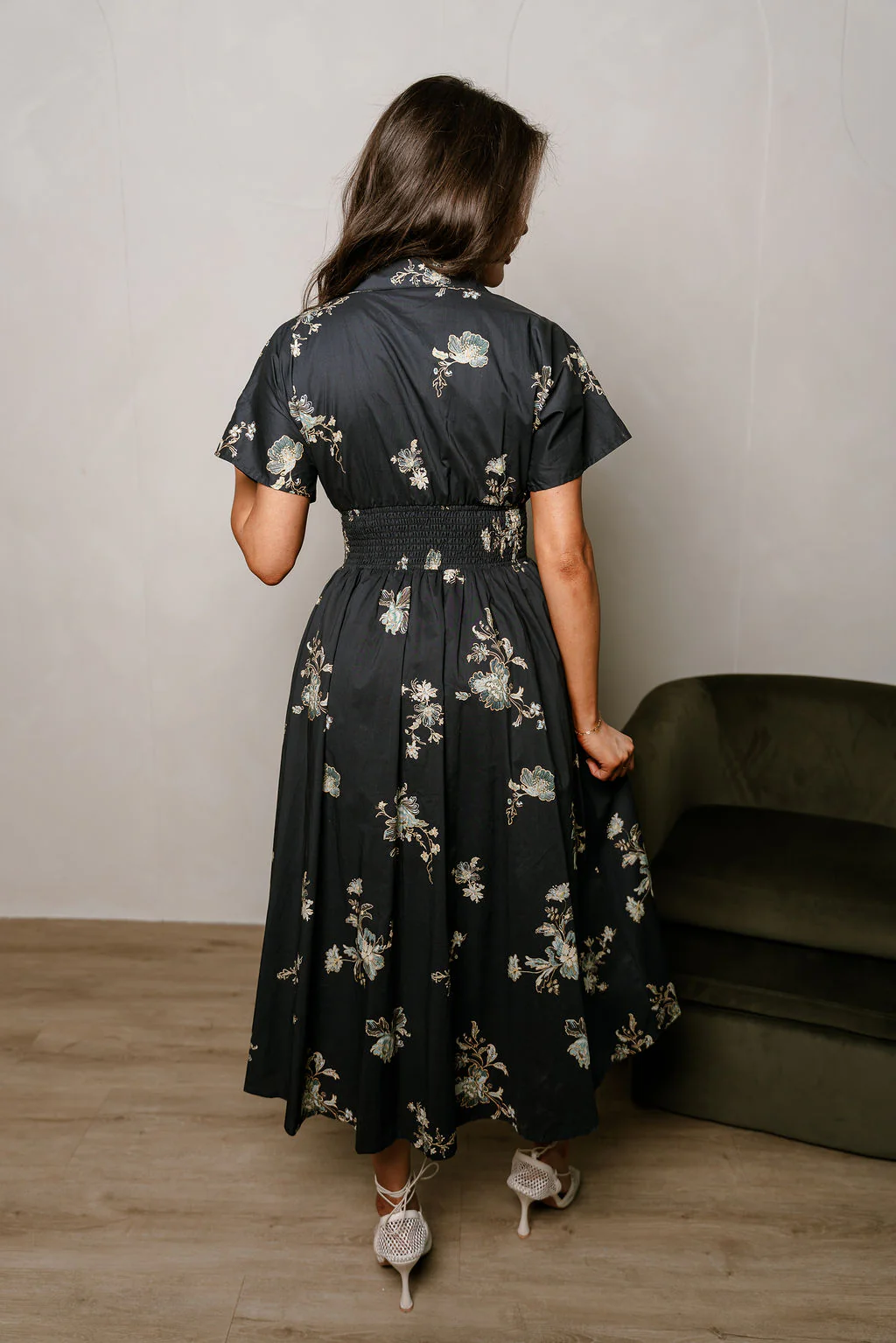 Charleigh Black Multi Floral Zip-Up Midi Dress - Image 4
