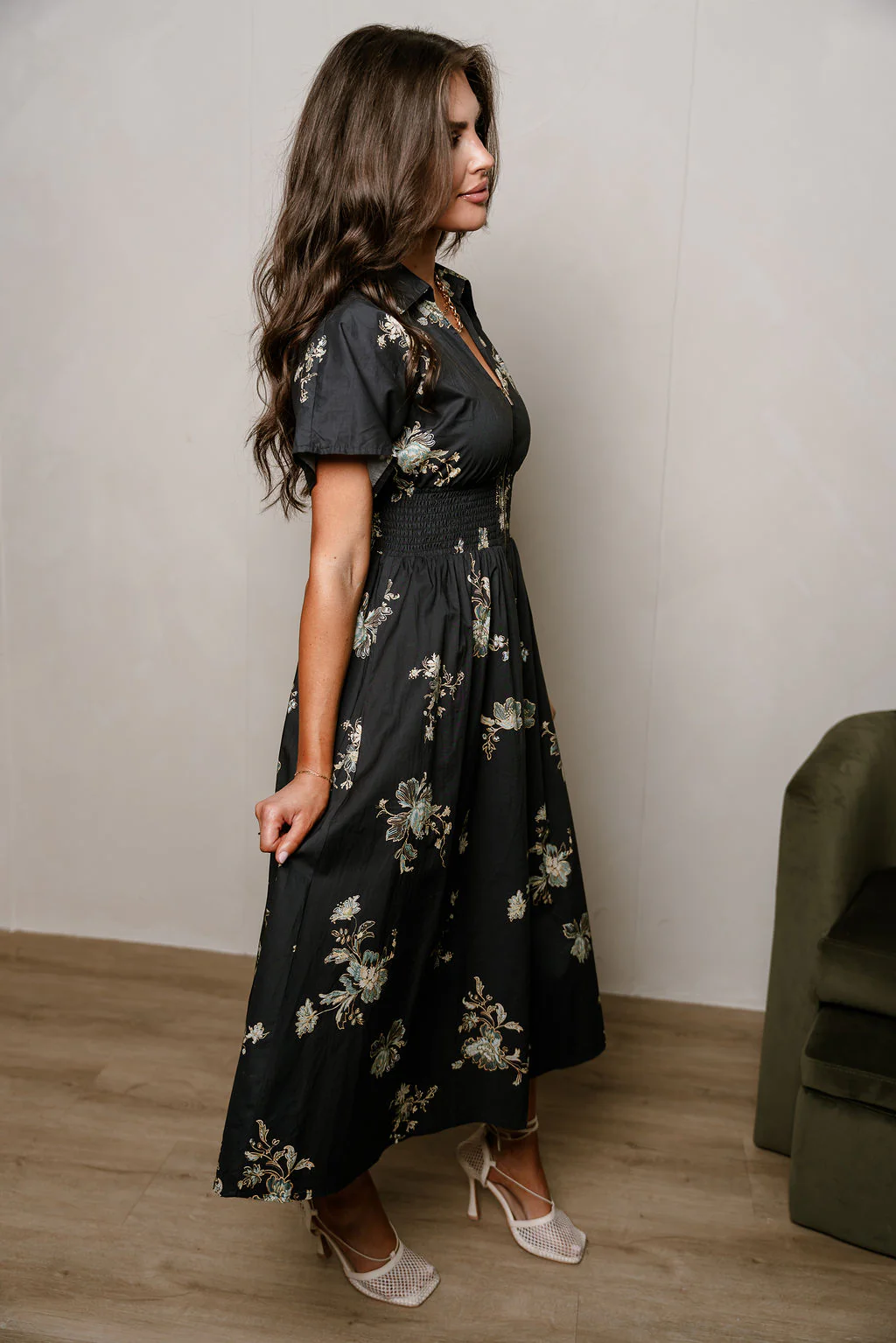 Charleigh Black Multi Floral Zip-Up Midi Dress - Image 7