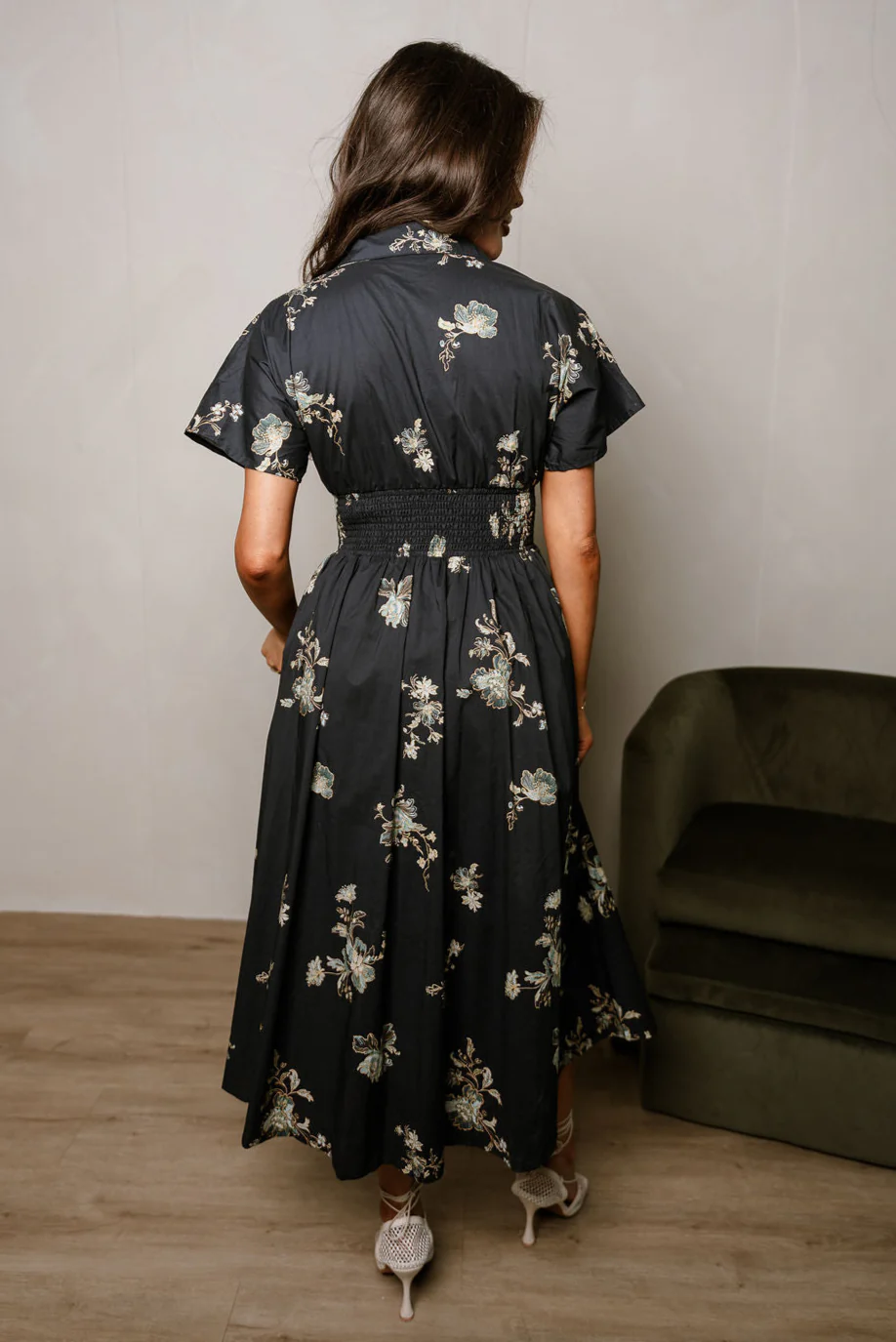 Charleigh Black Multi Floral Zip-Up Midi Dress - Image 9