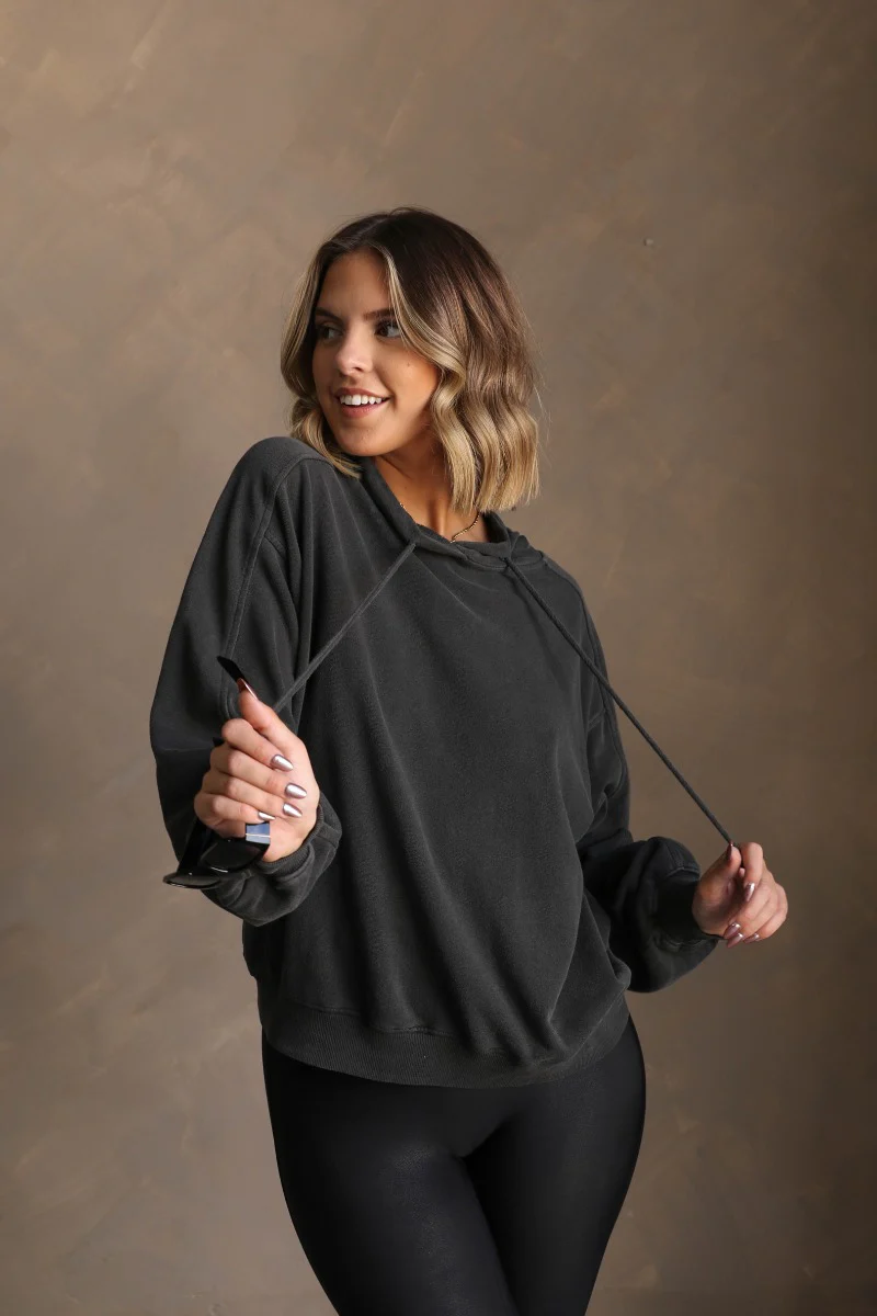 Charlie Black Drawstring Hoodie Sweatshirt - Image 5