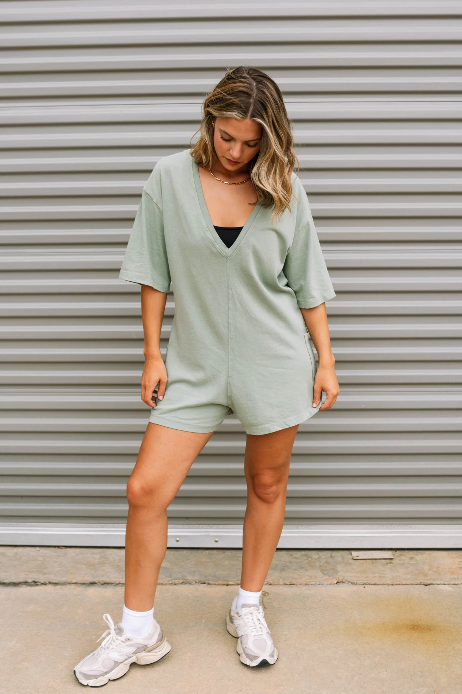Charlie Sage Green Short Sleeve Romper - Image 6