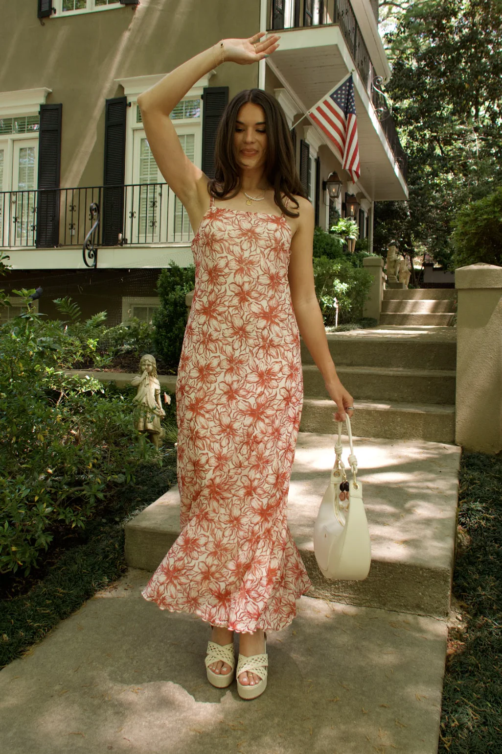 Charlotte Dark Red & Cream Floral Maxi Dress