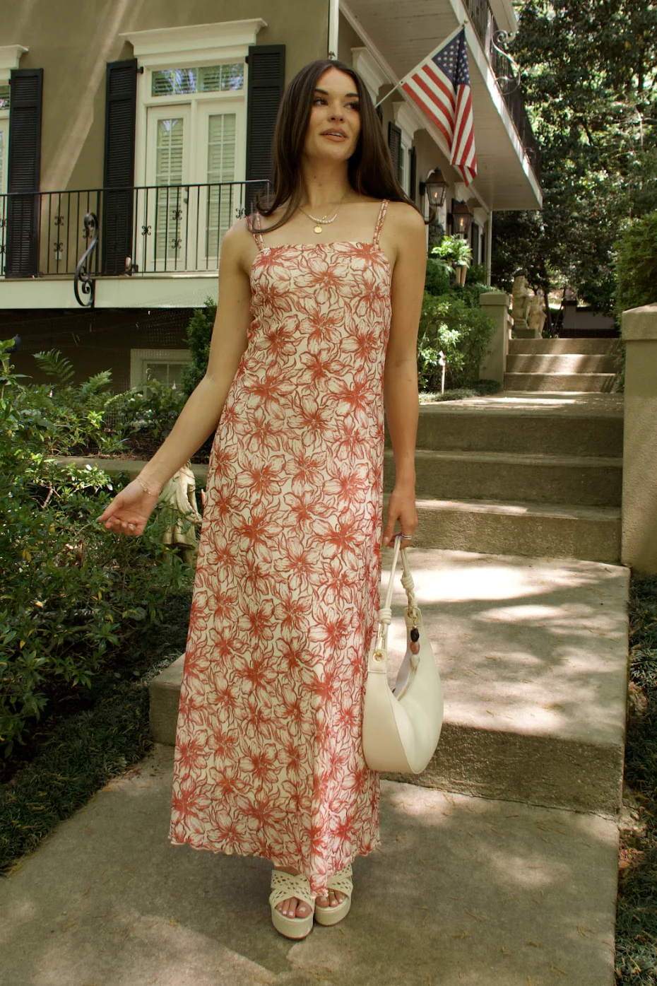 Charlotte Dark Red & Cream Floral Maxi Dress - Image 2