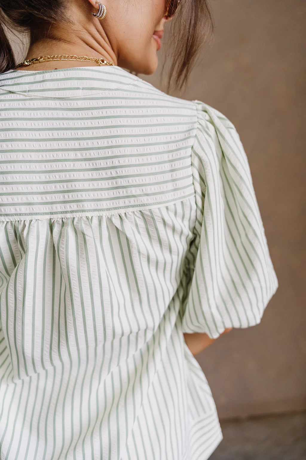 Chelsea Cream & Green Striped Top - Image 6