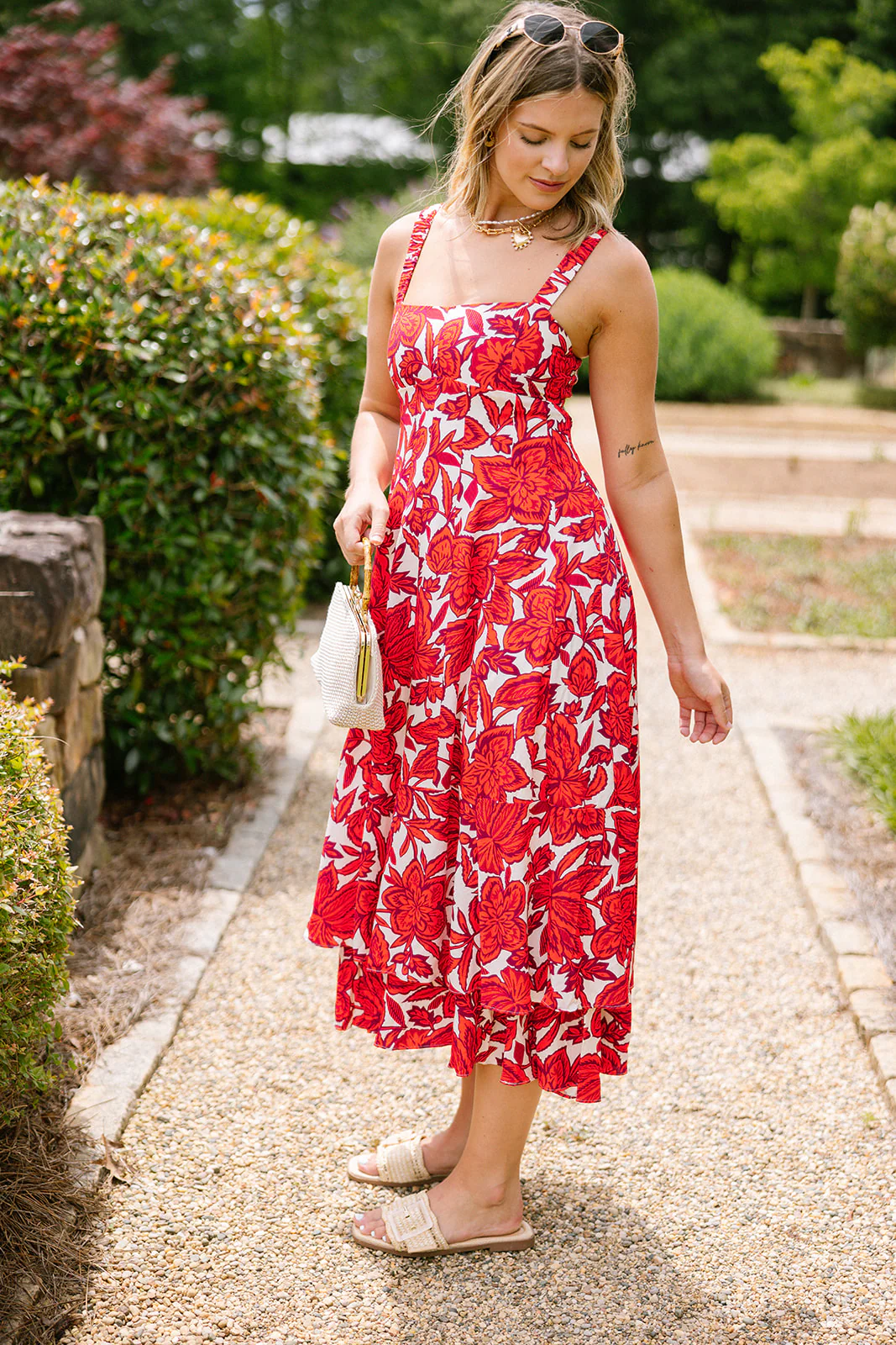 Chelsea Poppy Red & White Floral Midi Dress - Image 2