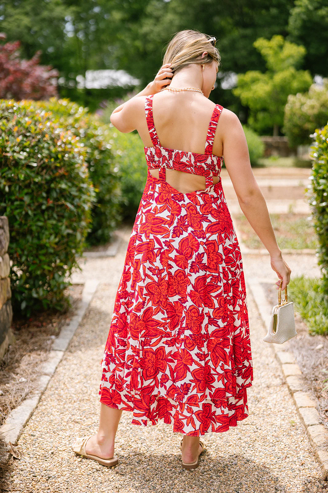 Chelsea Poppy Red & White Floral Midi Dress - Image 3