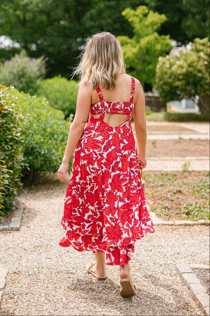 Chelsea Poppy Red & White Floral Midi Dress - Image 4