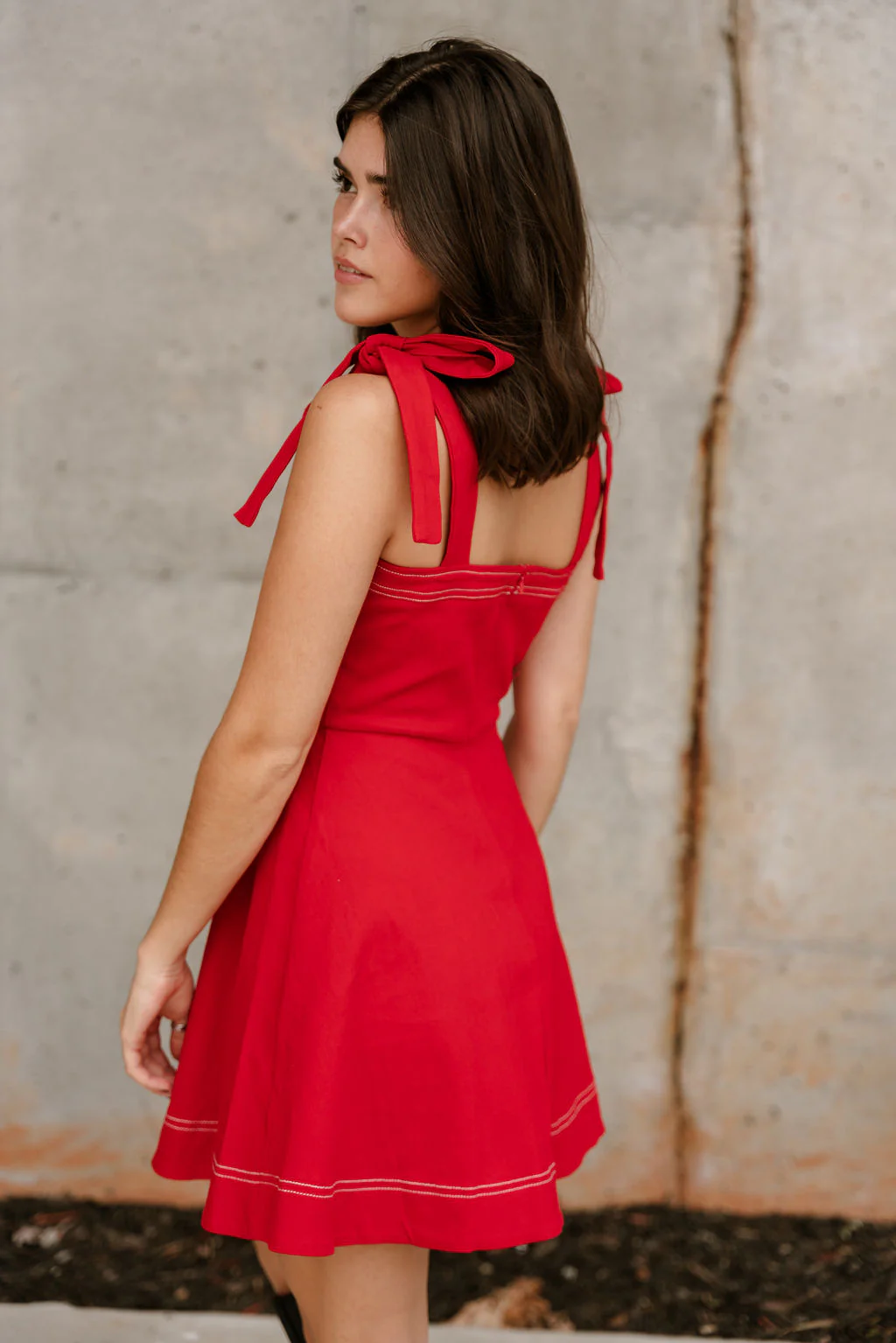 Chelsea Red Denim Tie Strap Mini Dress - Image 6