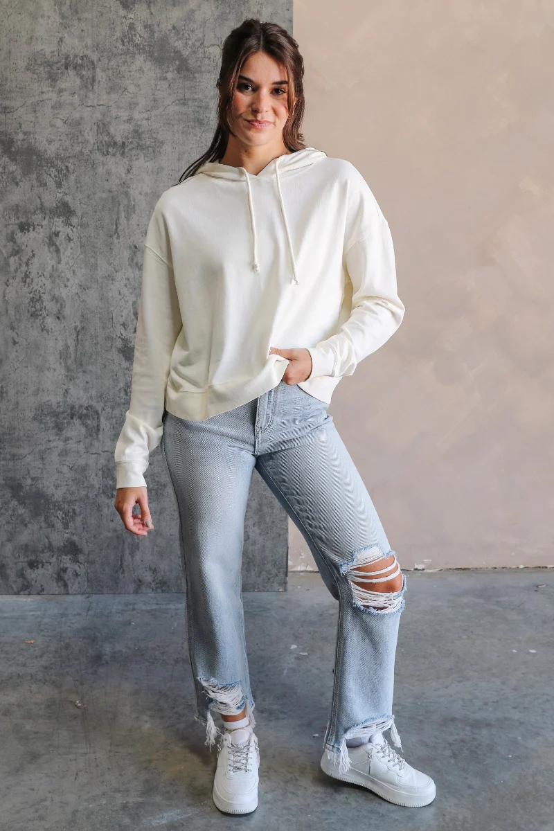 Chloe Cream Hoodie Long Sleeve Sweatshirt - Image 2